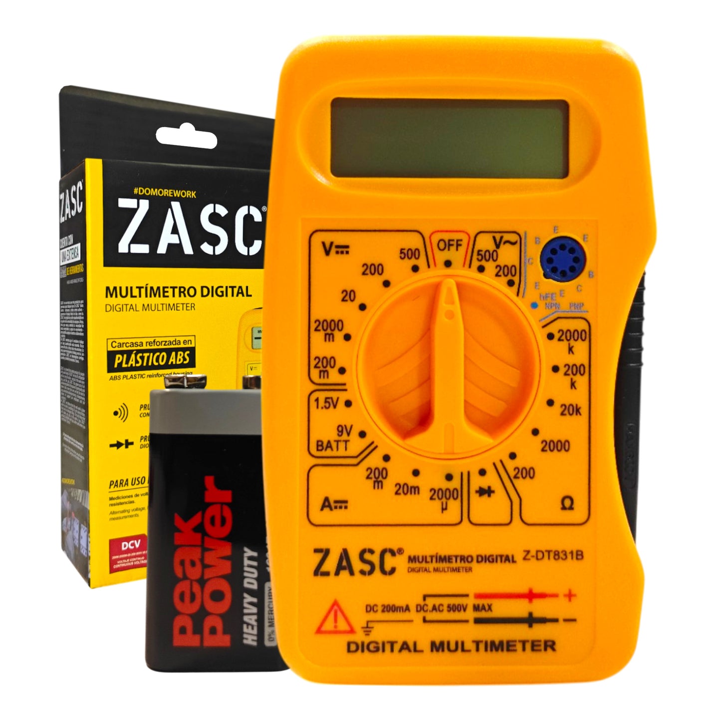 Tester / Multímetro Digital Zasc AC/DC 500v Cat-II + Batería 9v