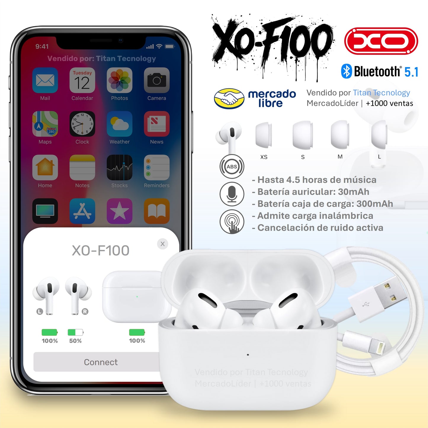 Auriculares XO TWS XO-F100 Bluetooth 5.1 ANC Tipo AirPods
