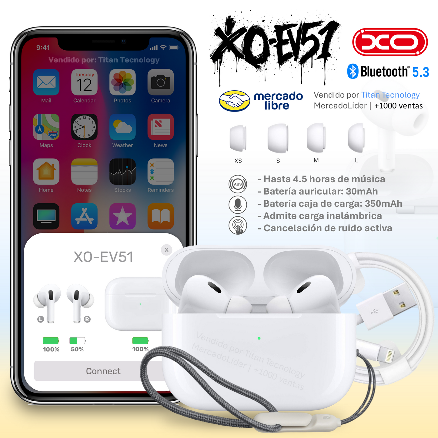 Audífono XO TWS XO-EV51 Bluetooth 5.3 ANC Tipo AirPods