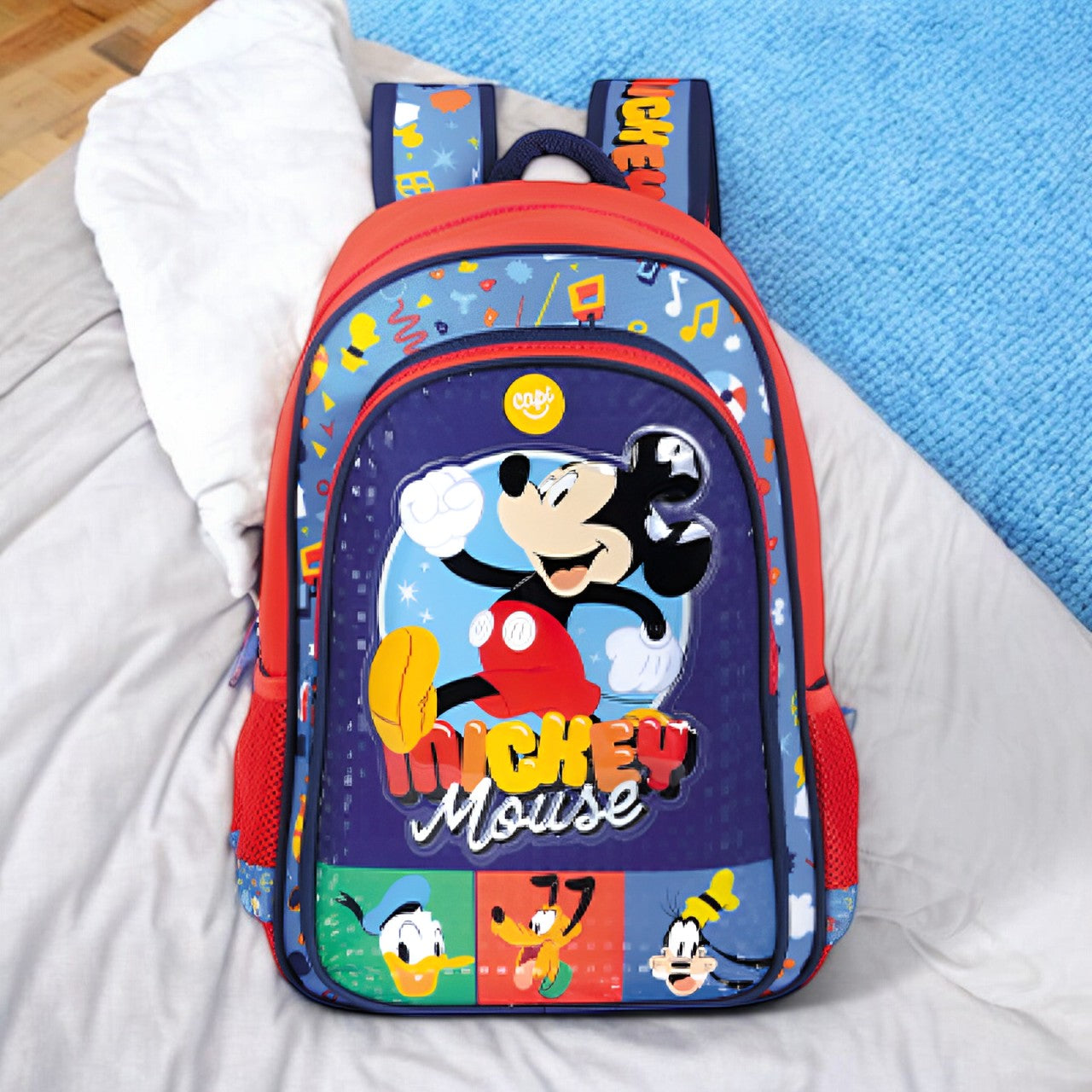 Combo Morral + Cartuchera + Lonchera Mickey Mouse Disney Junior Capi