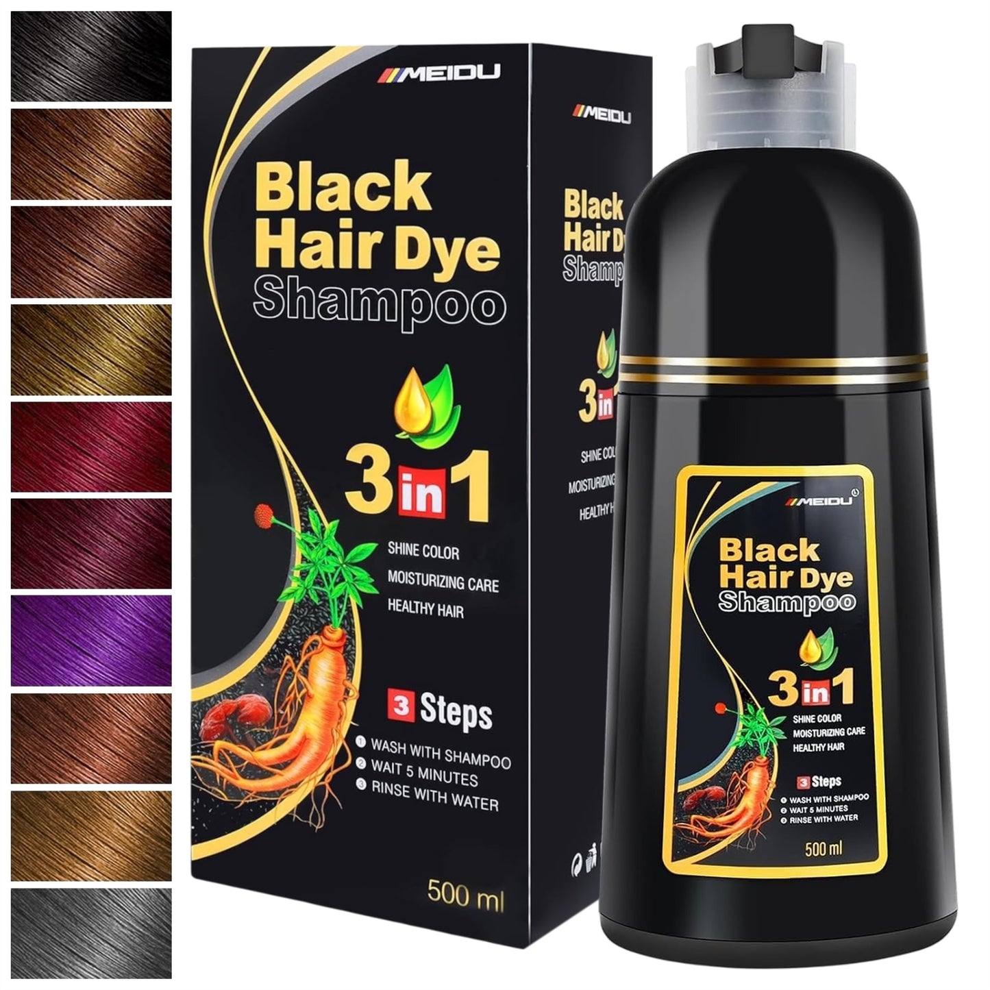 Shampoo Cubre Canas Meidu Tinte 3 En 1 Color