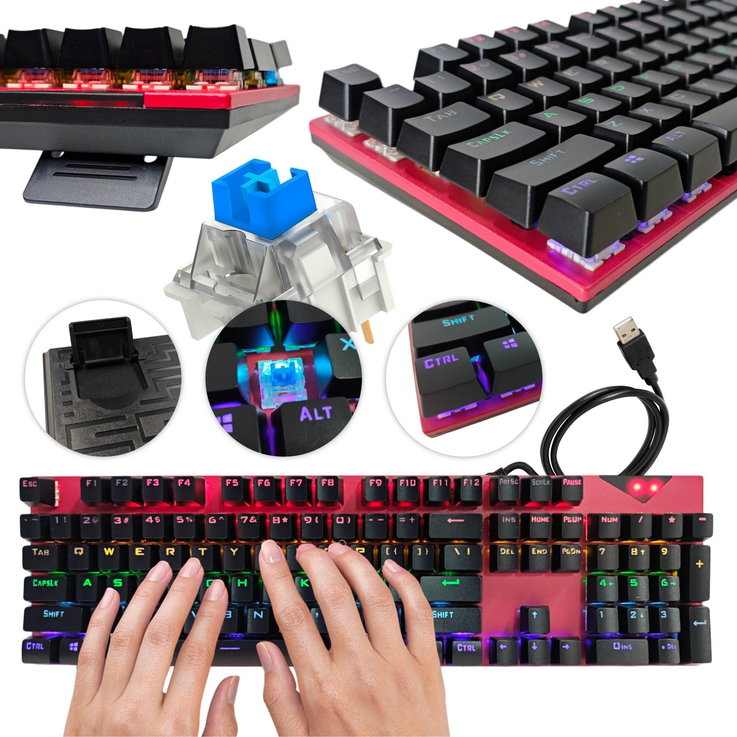 Teclado Mecánico Gamer Hot Swap Red USB Led RGB Switch Azul