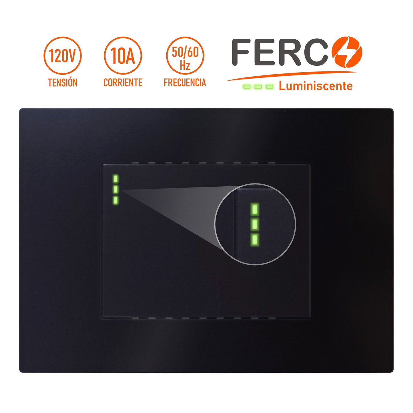 Interruptor / Apagador Ferco Luminiscente Negro 120v / 10a
