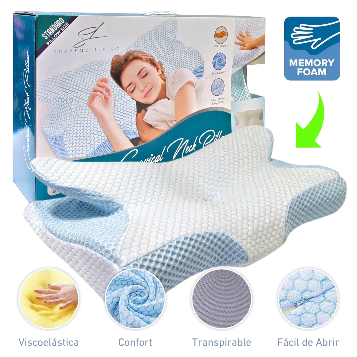 Almohada / Memory Foam Cervical Ortopédica Premium - 64x35cm