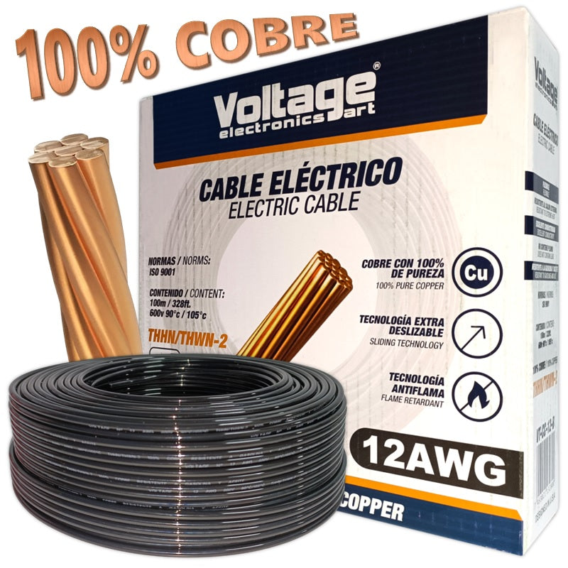 Cable Eléctrico 100% Cobre 12 AWG - Rollo 100 Metros / Voltage