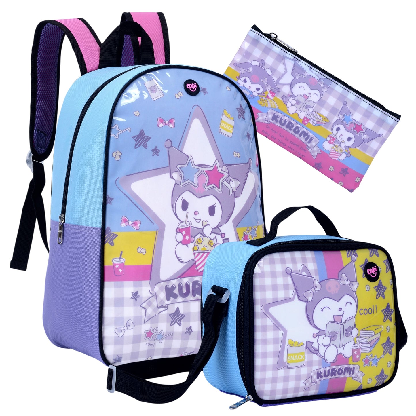 Tripack / Morral + Lonchera + Estuche Capi Kids - Kuromi All Star (S)