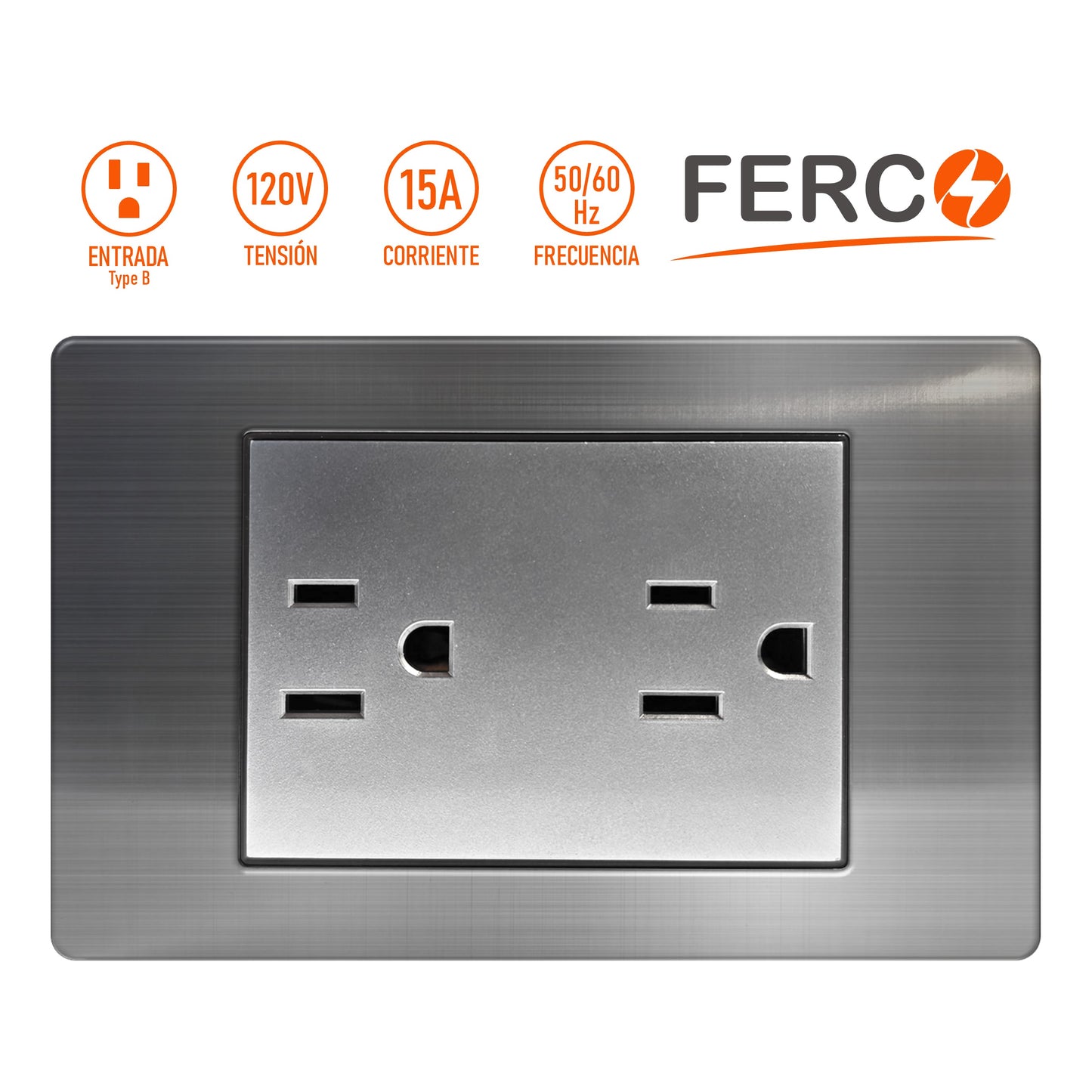 Toma Corriente Doble Ferco Polarizado Metálico 120v / 15a
