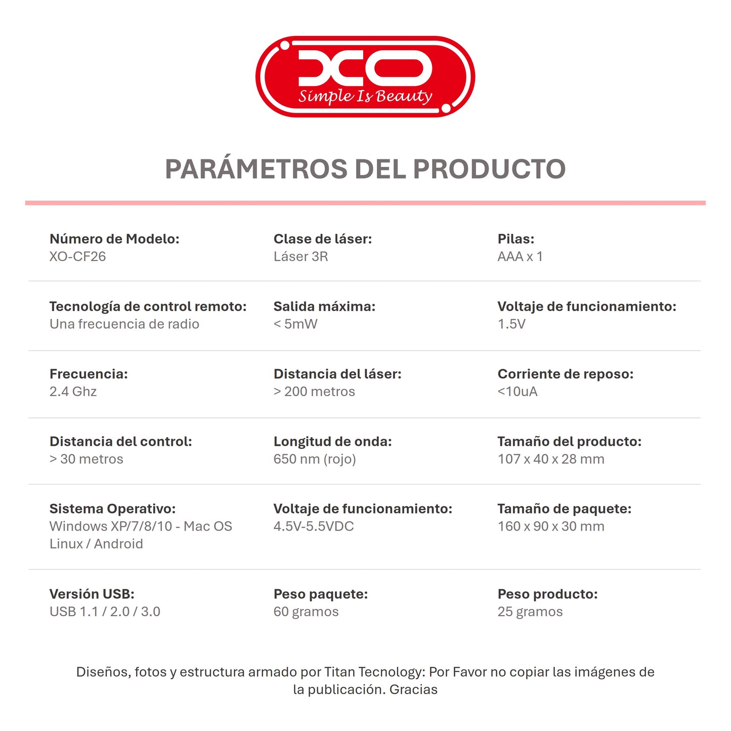 Presentador XO / Apuntador Inalámbrico / Puntero Láser USB