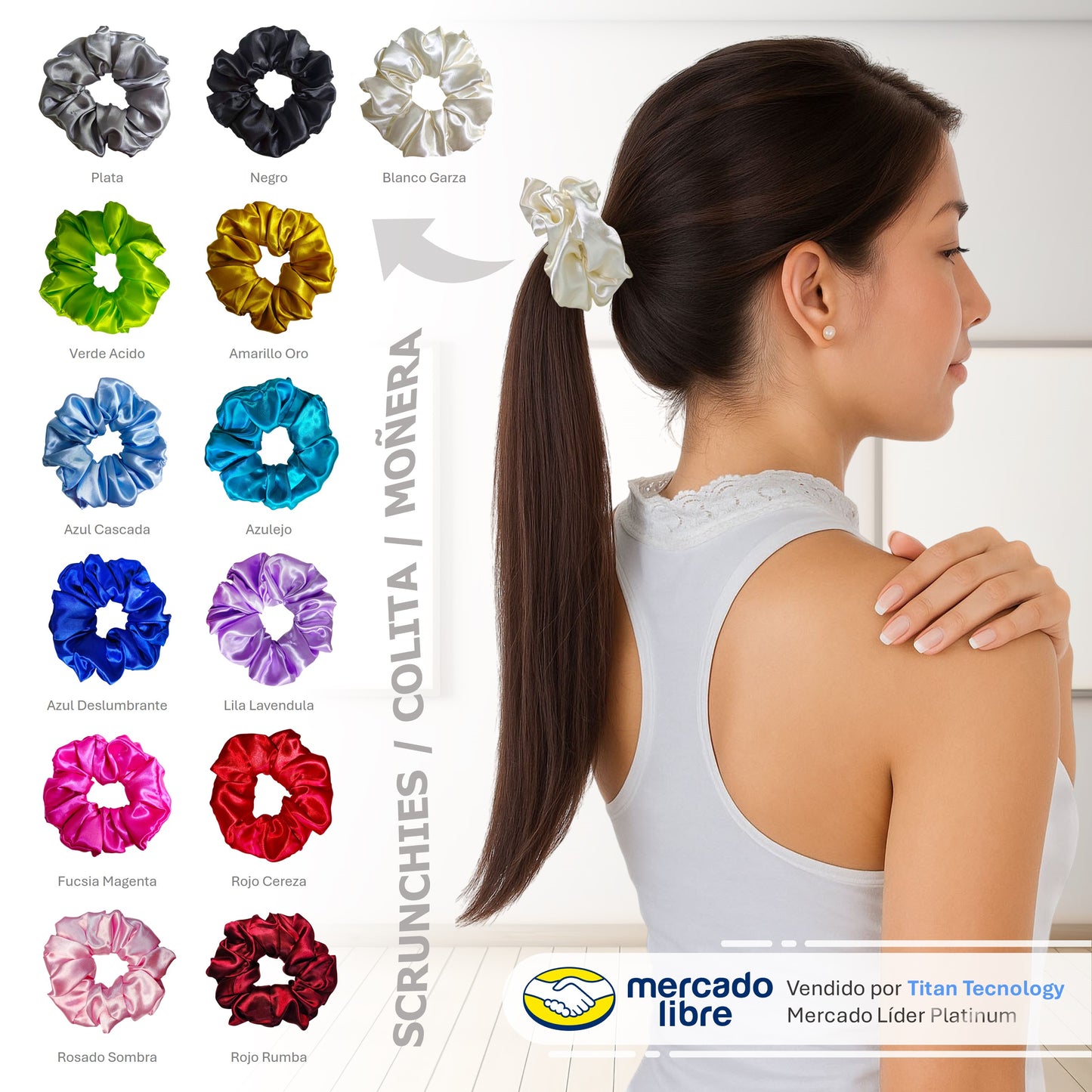 Scrunchies / Colita / Moñera / Moño De Satén - Pack De 3 Unidades