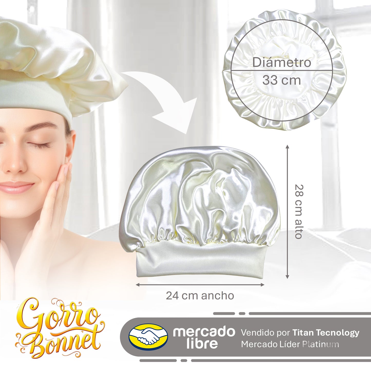 Bonnet / Gorro de Satén para dormir y evitar el frizz - Corto