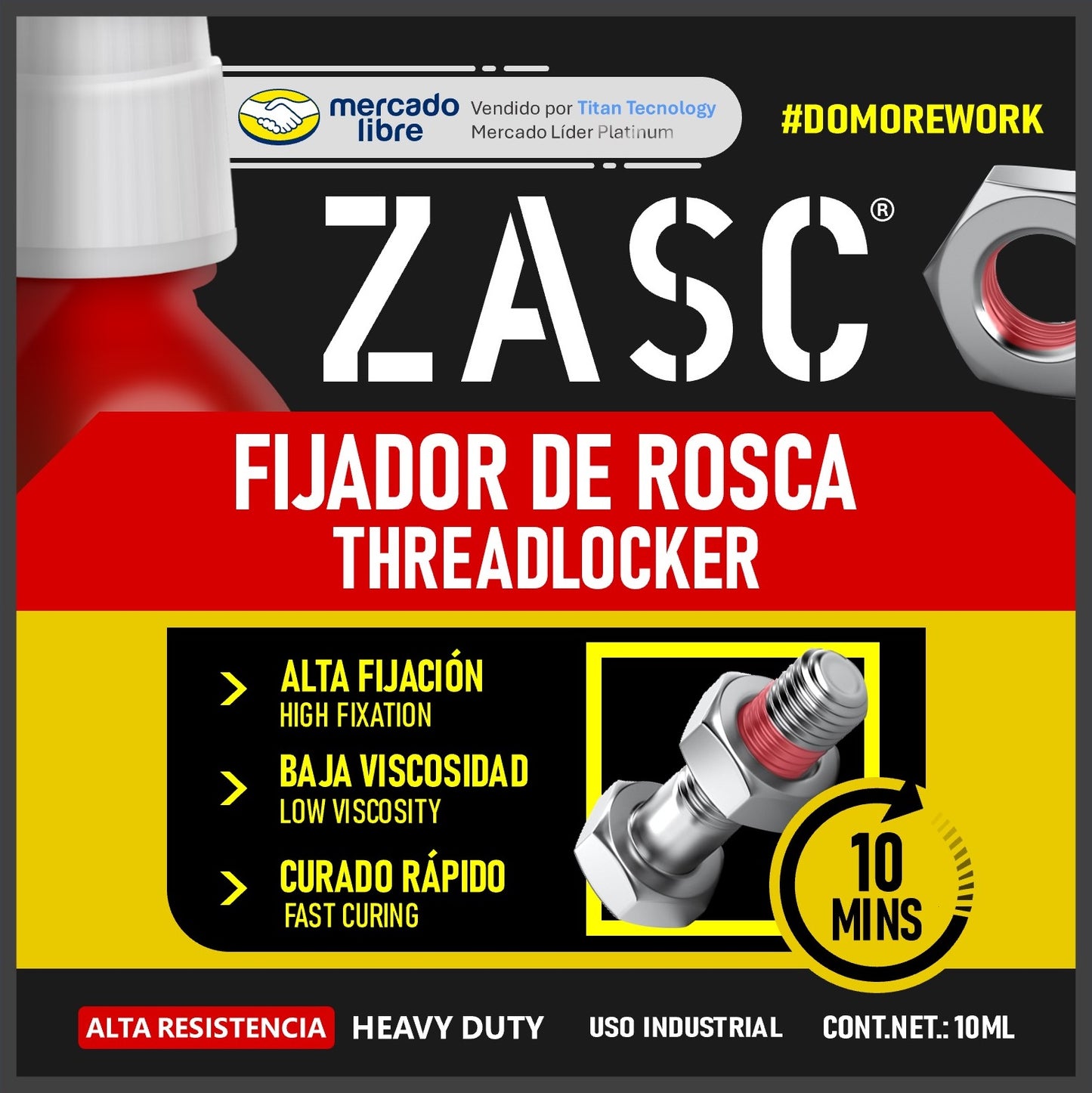 Fijador De Rosca Trabarosca ZASC Rojo Súper Fuerte 10ml