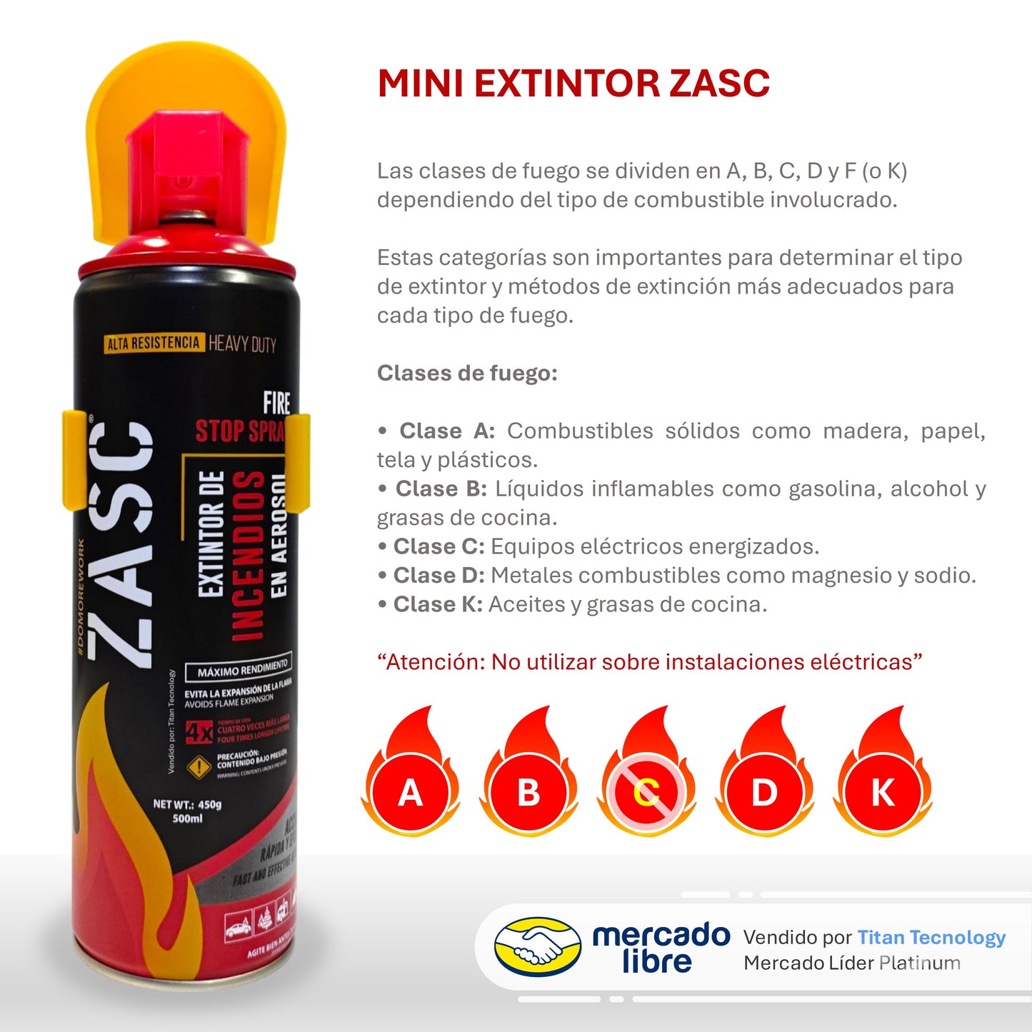 Mini Extintor Portátil ZASC en Aerosol Para Carro / Moto 500ml
