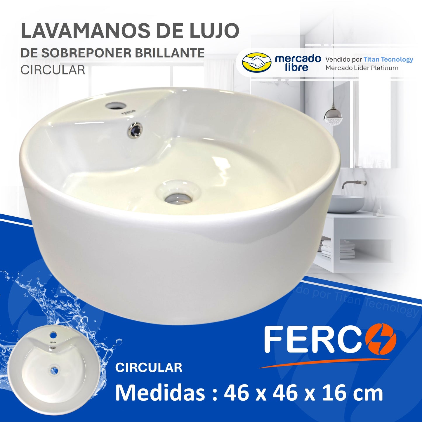 Lavamanos Moderno FERCO Circular Para Sobreponer 46x46cm