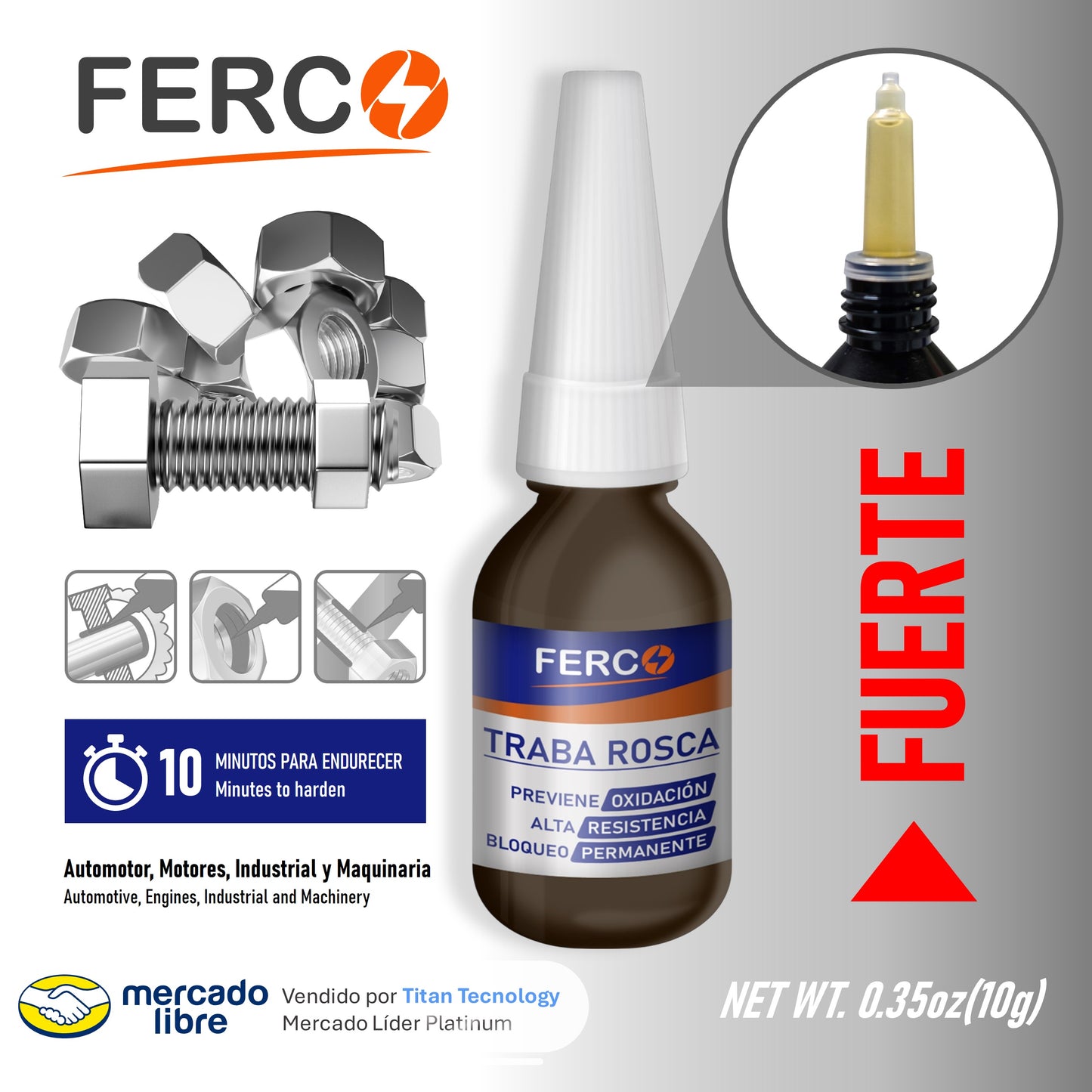 Fijador De Rosca Trabarosca Ferco - Fuerza (Media / Fuerte) 10ml