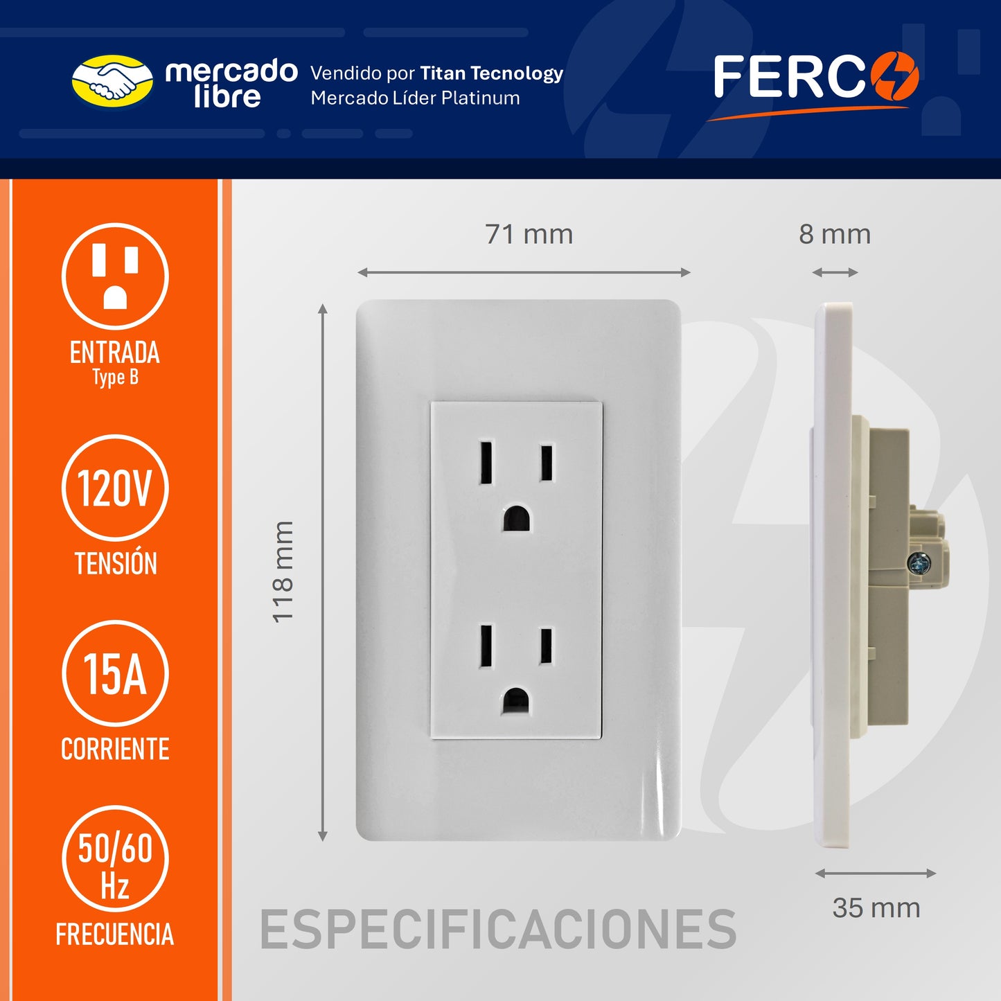 Toma Corriente Doble Ferco Polarizado Blanco 120v / 15a