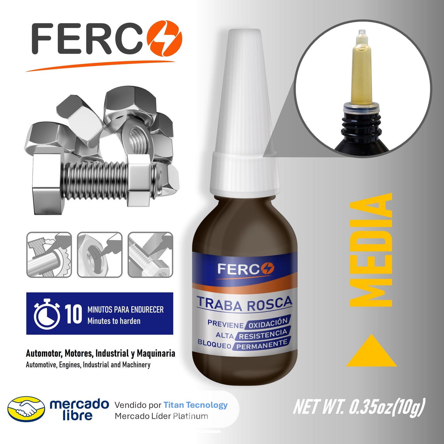 Fijador De Rosca Trabarosca Ferco - Fuerza (Media / Fuerte) 10ml