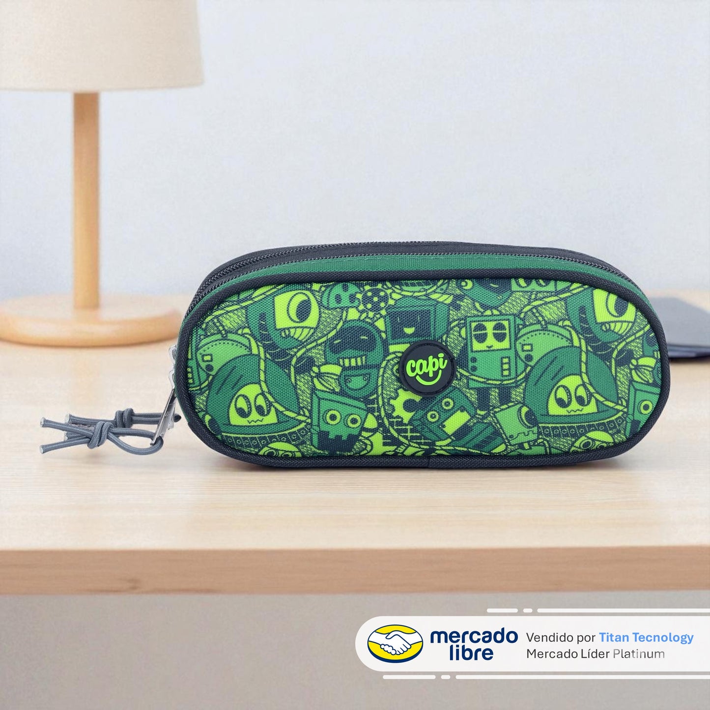 Cartuchera / Estuche Capi Ovalado Doble Cierre Green Doodle