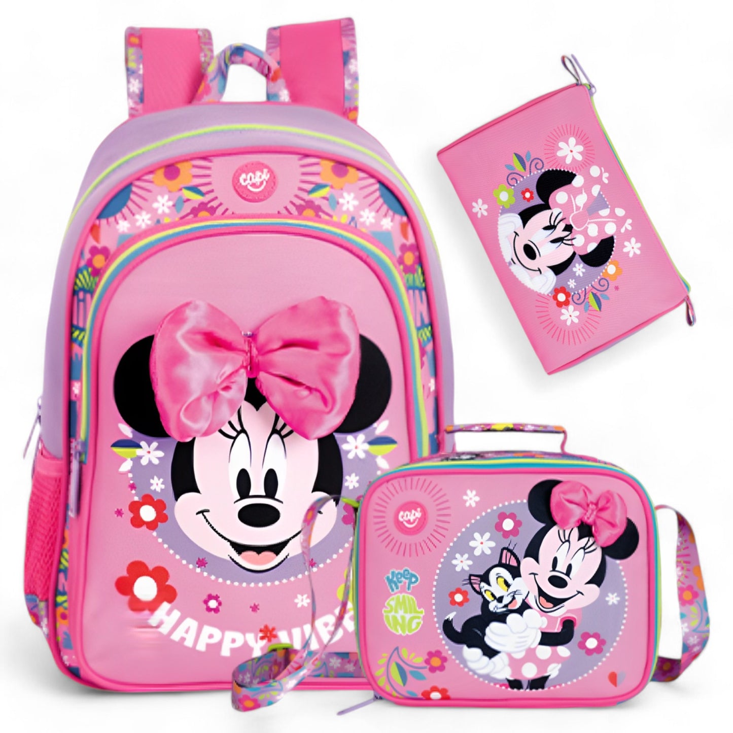 Combo Morral + Cartuchera + Lonchera Minnie Mouse Disney