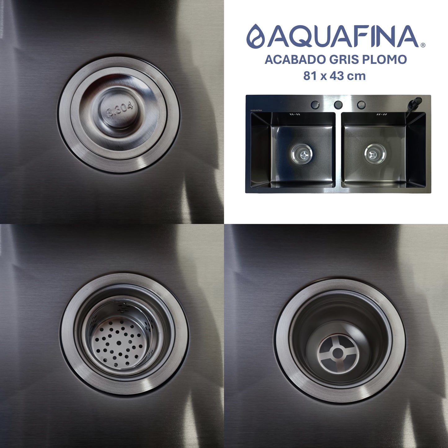 Fregadero / Lavaplatos Aquafina Empotrable Doble Tina 81x43cm