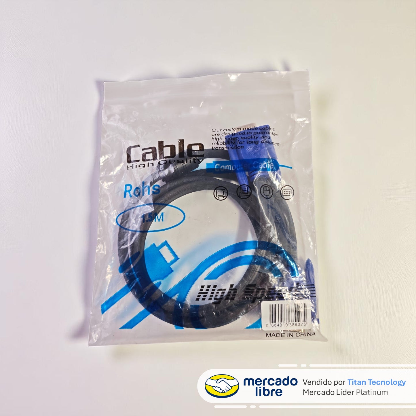 Cable De Video Vga Macho - 15 Pines Para Pc / Monitor 1.5mts