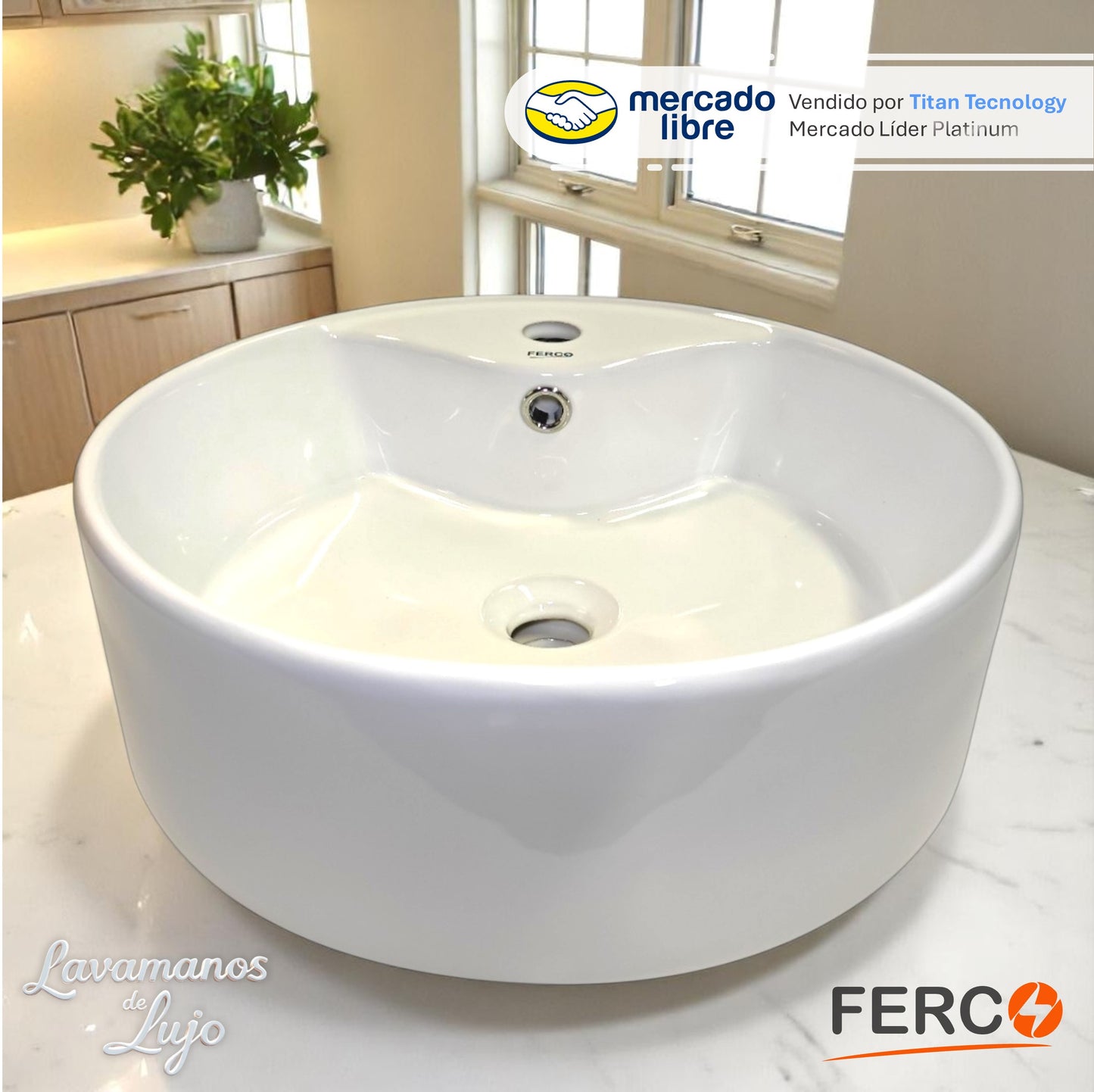 Lavamanos Moderno FERCO Circular Para Sobreponer 46x46cm