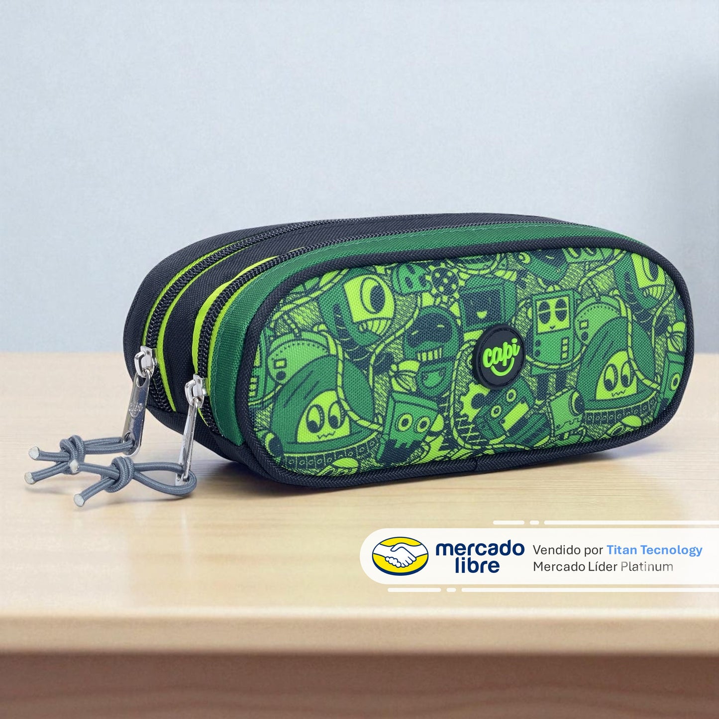 Cartuchera / Estuche Capi Ovalado Doble Cierre Green Doodle