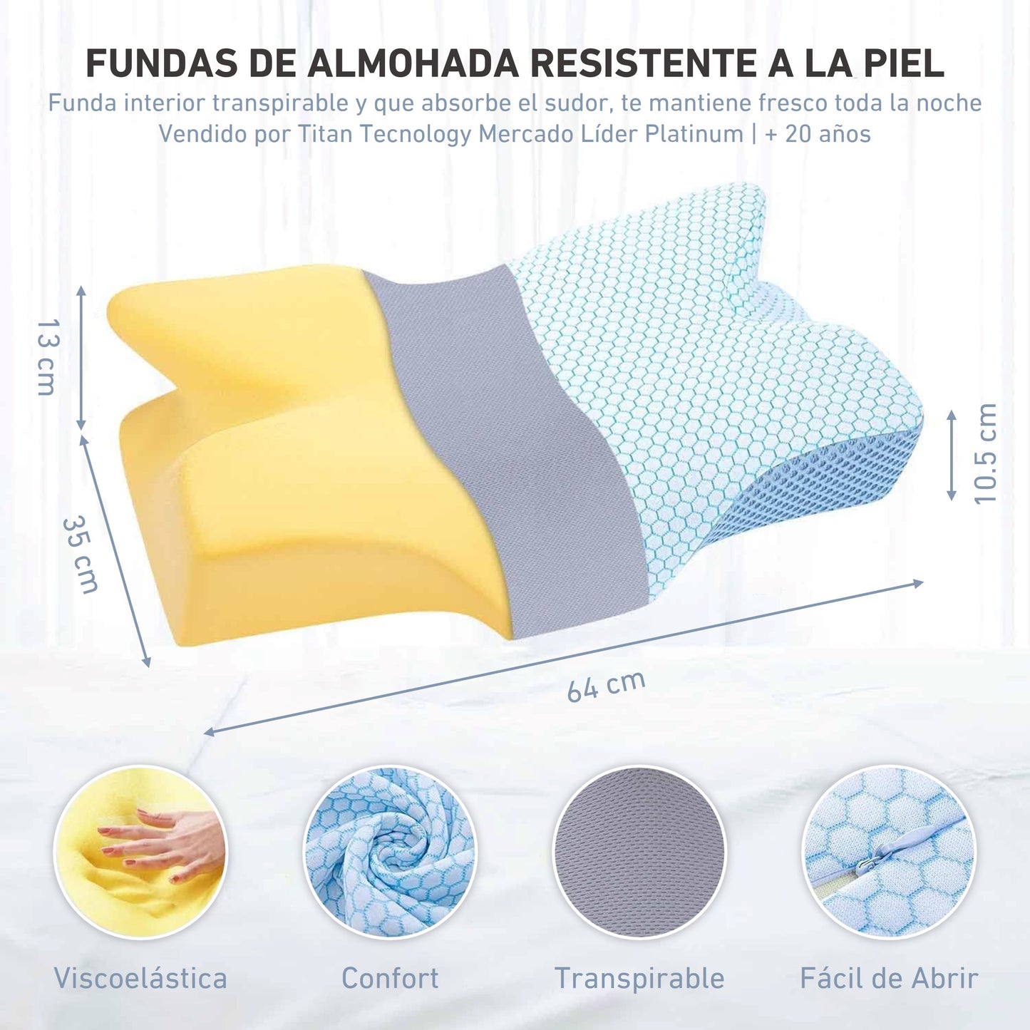 Almohada / Memory Foam Cervical Ortopédica Premium - 64x35cm