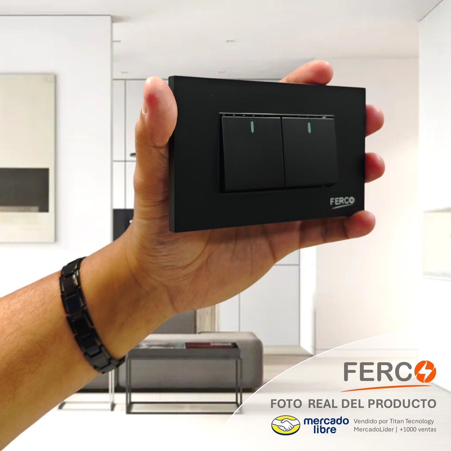 Interruptor / Apagador Doble Ferco Negro Luminiscente 120v