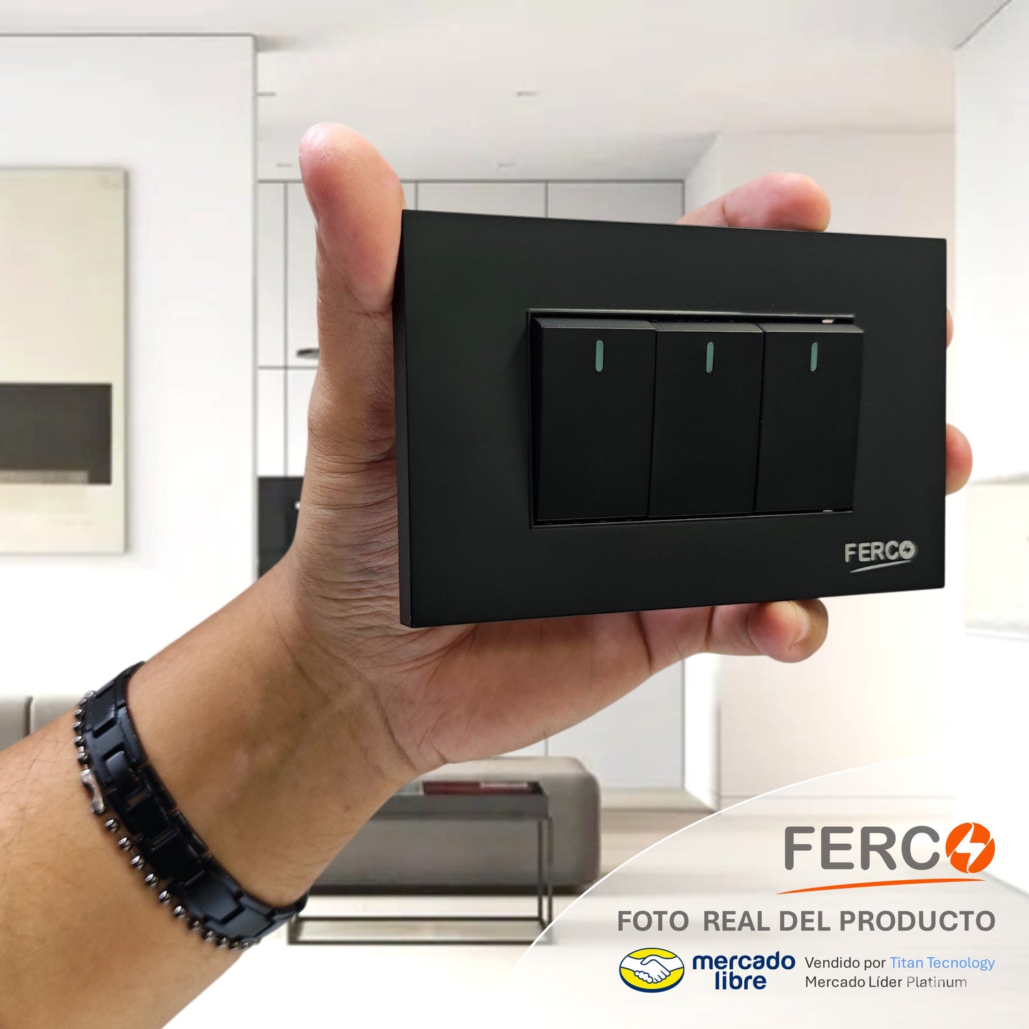Interruptor / Apagador Ferco Triple Negro Luminiscente 120v