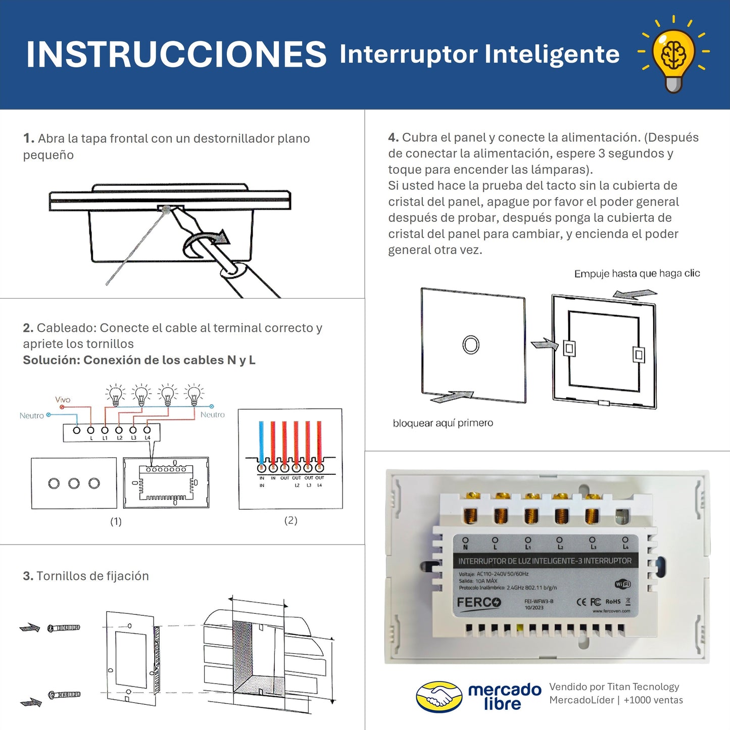 Interruptor Wi-fi Inteligente FERCO Táctil / Voz compatible con Alexa & Google