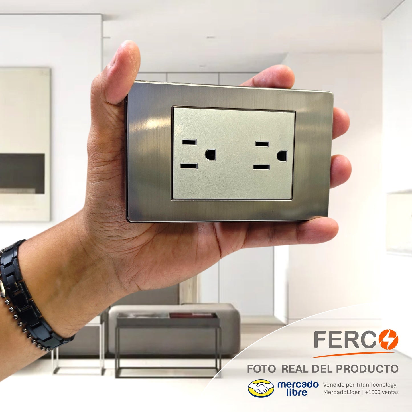 Toma Corriente Doble Ferco Polarizado Metálico 120v / 15a