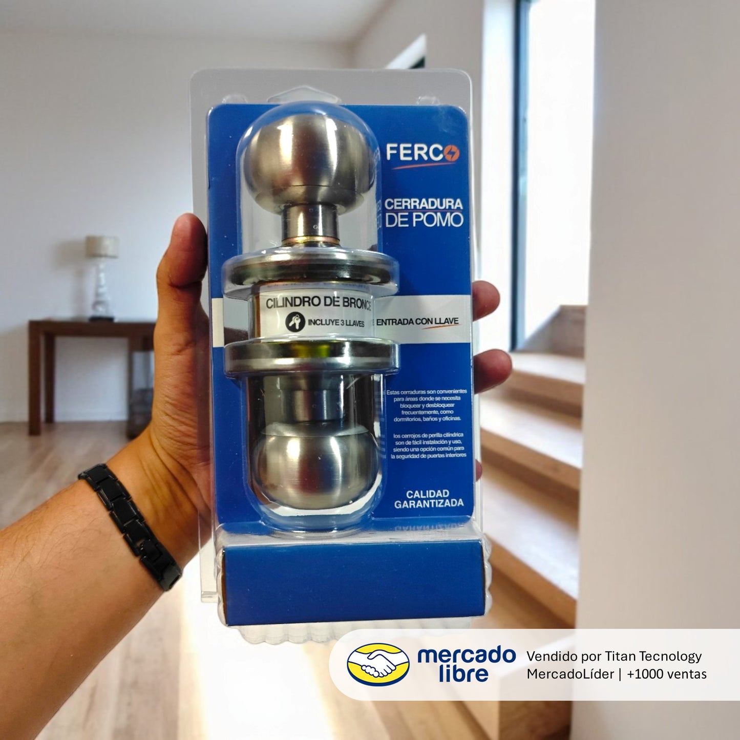 Cerradura De Pomo de Acero Inoxidable Ferco (+3 Llaves)