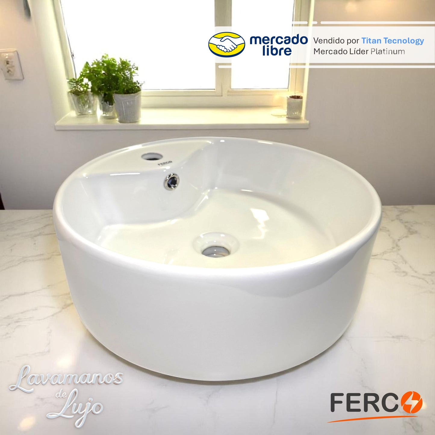 Lavamanos Moderno FERCO Circular Para Sobreponer 46x46cm