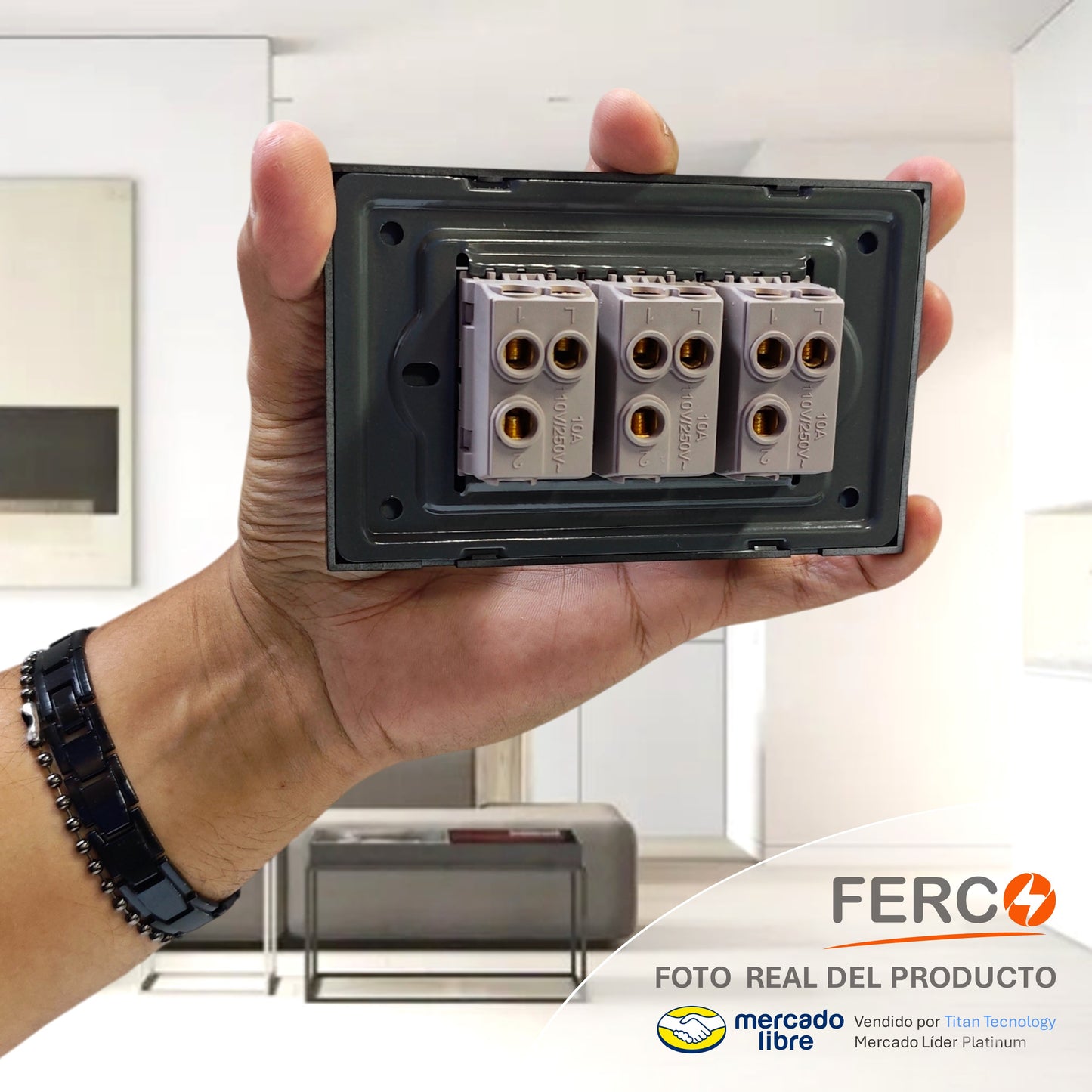 Interruptor / Apagador Ferco Triple Negro Luminiscente 120v