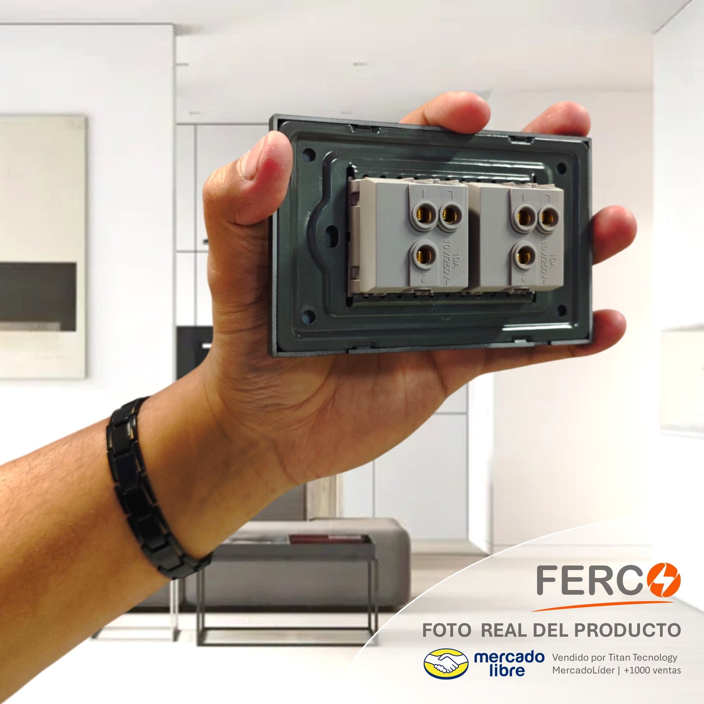 Interruptor / Apagador Doble Ferco Negro Luminiscente 120v