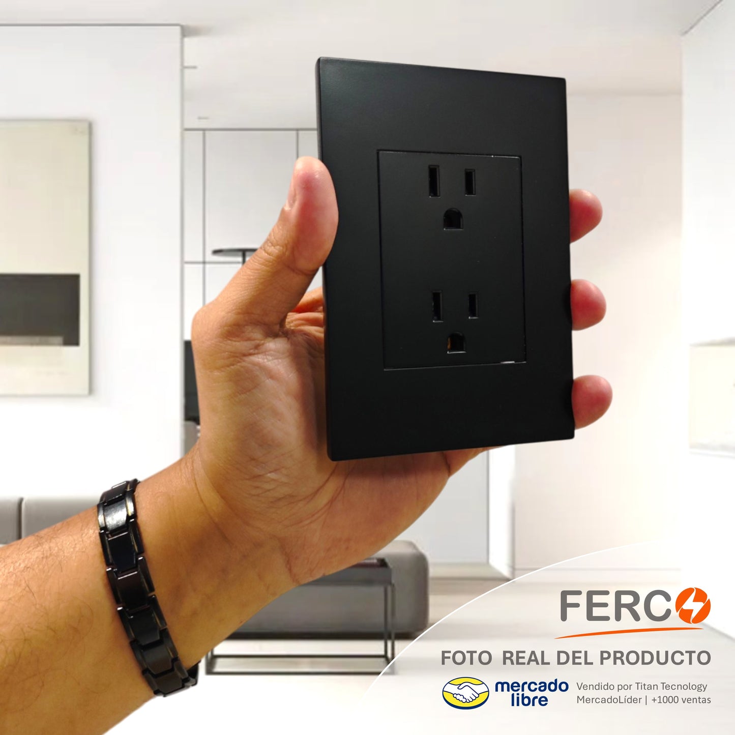 Toma Corriente Doble Ferco Polarizado Negro 120v / 15a
