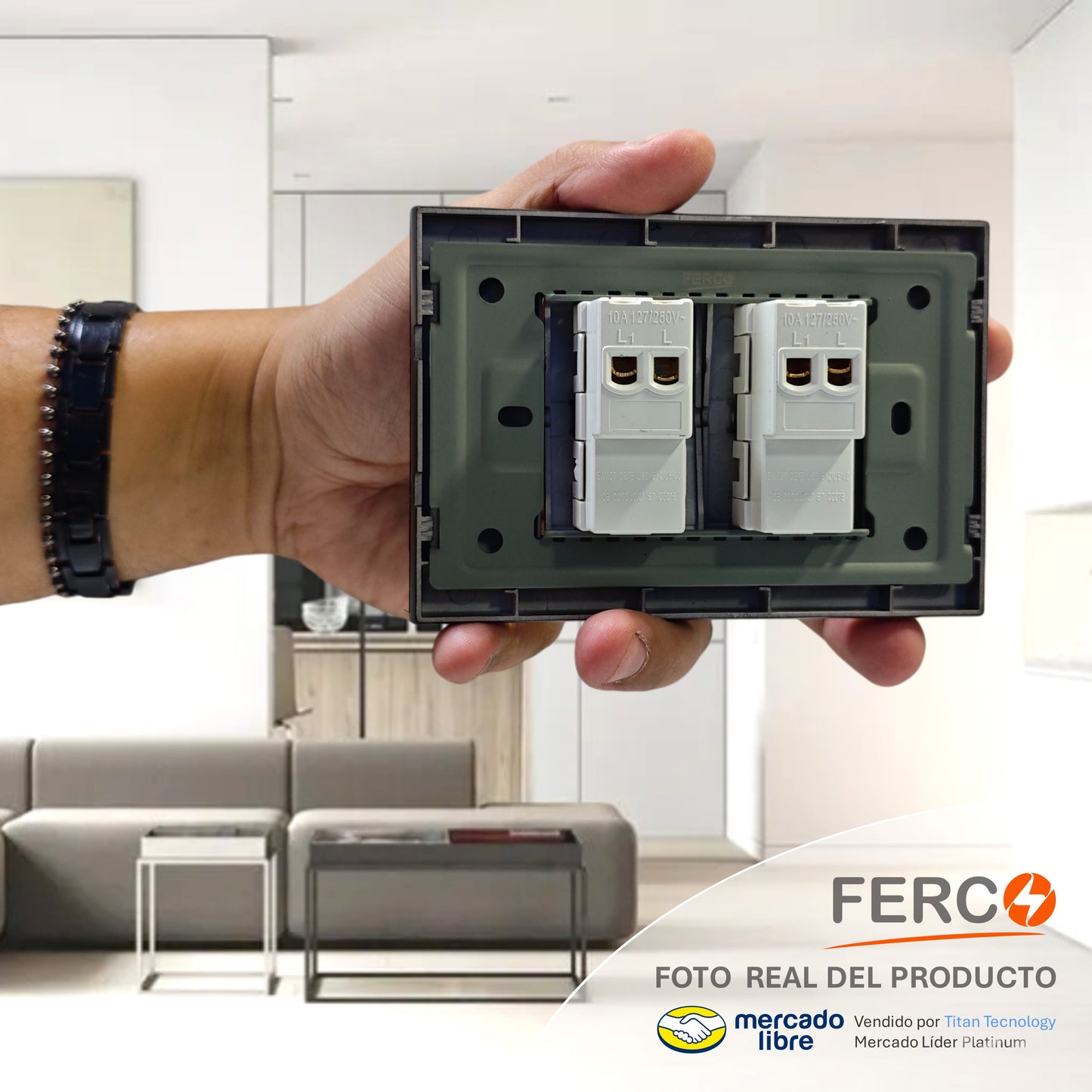 Interruptor / Apagador Ferco Doble Negro Luminiscente 120v
