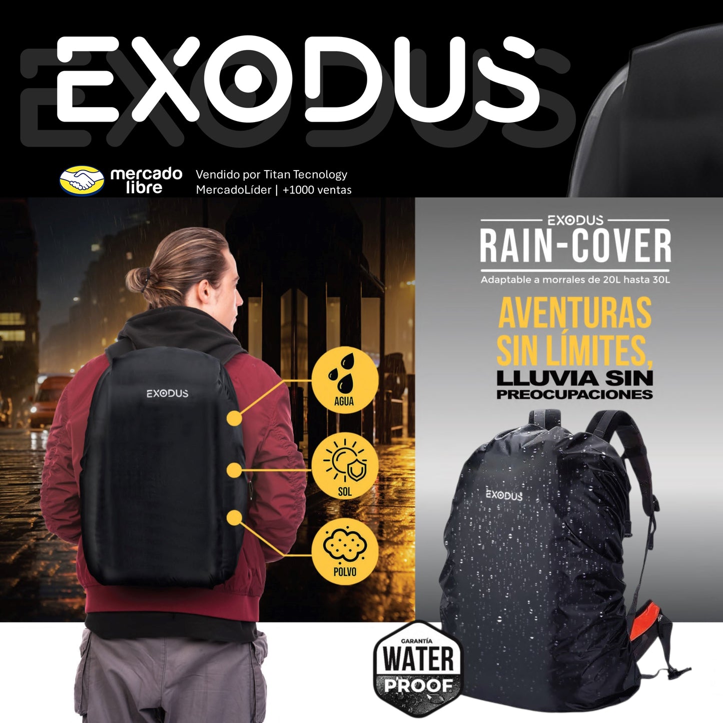 Forro Impermeable / Rain Cover Exodus para Morrales de 25 a 30 Litros