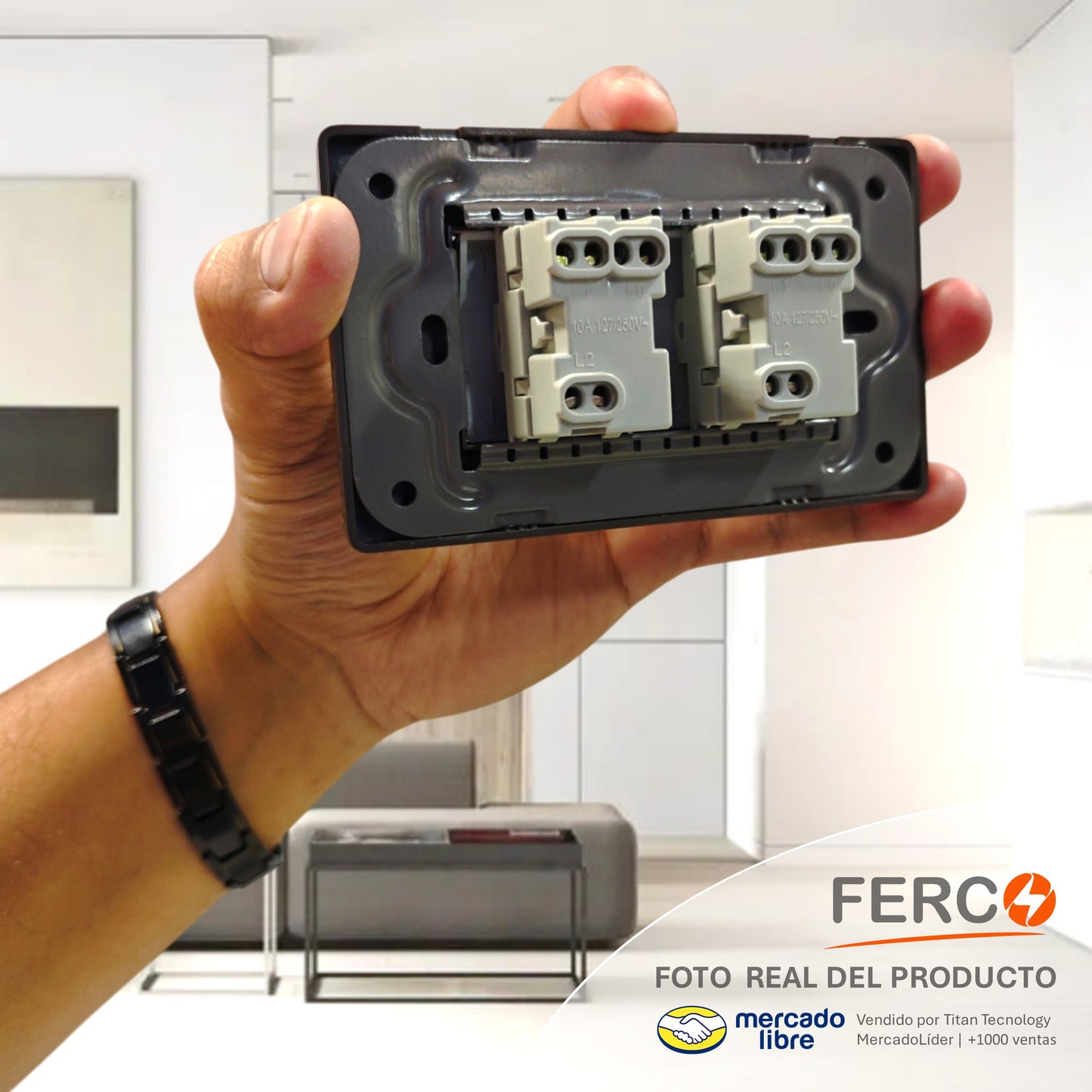Interruptor / Apagador Doble Ferco Metálico Luminiscente