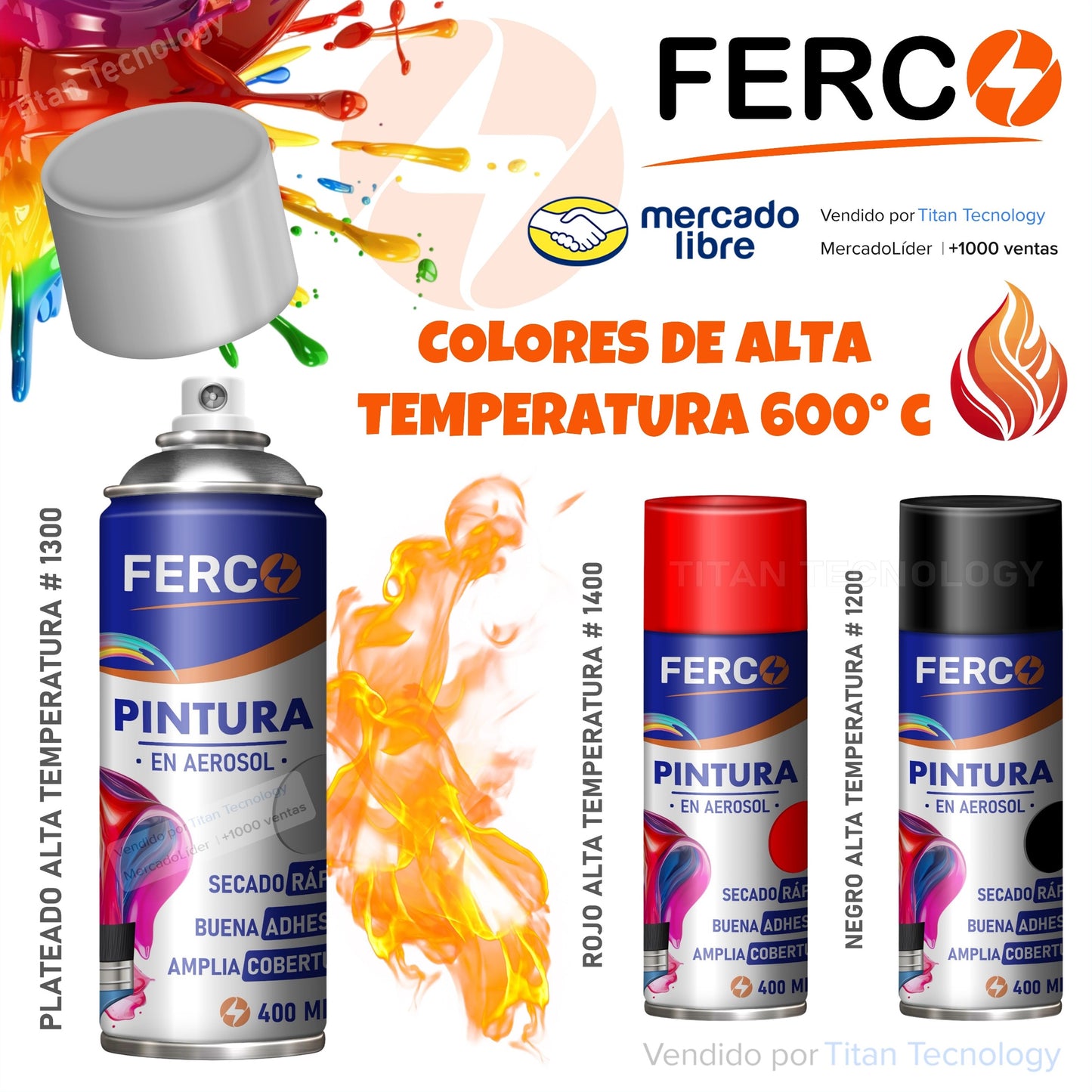 Pintura Ferco en Spray / Aerosol Acrílica de Alta Temperatura 400cc