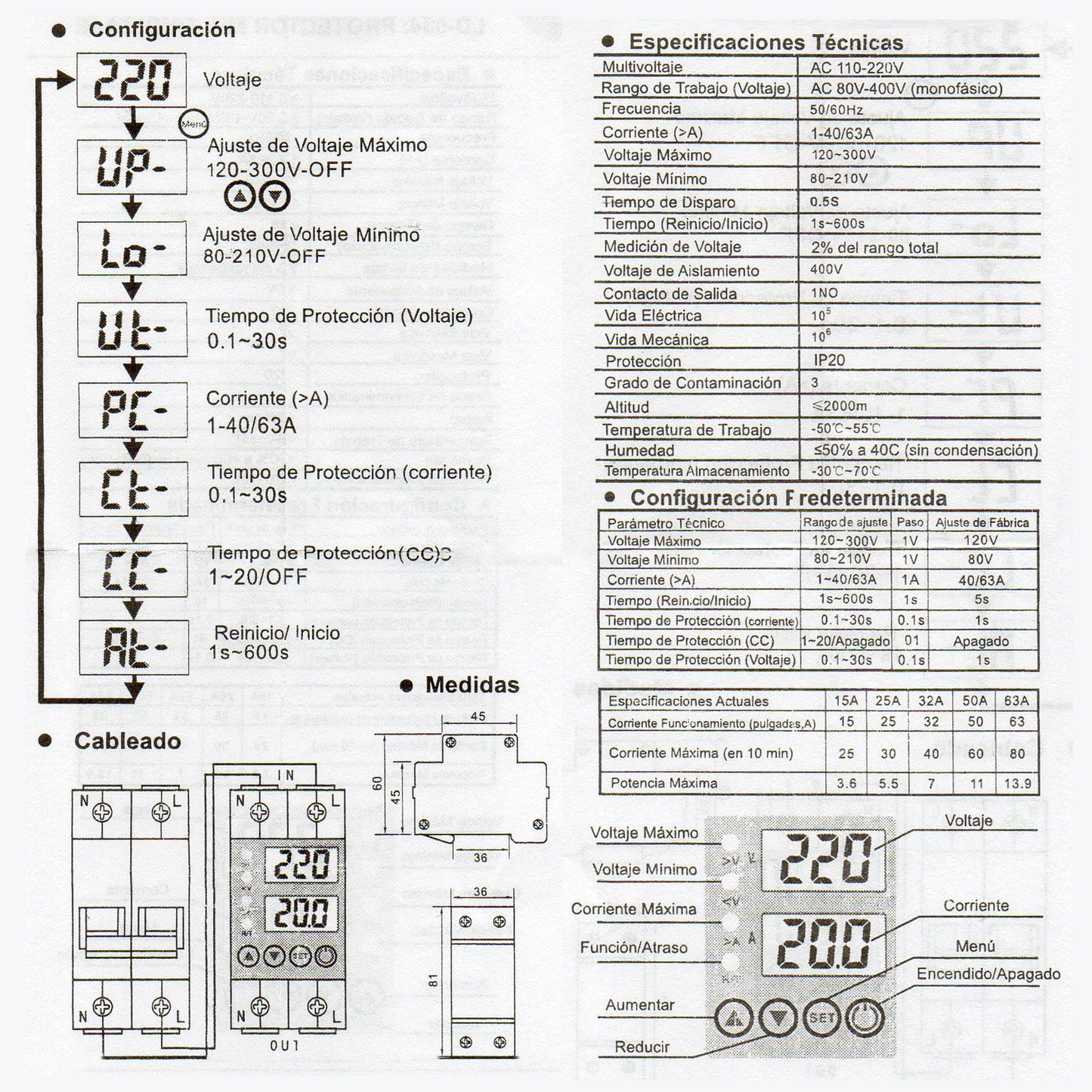 Protector / Supervisor Multi-voltaje Digital 110/220v 40amp
