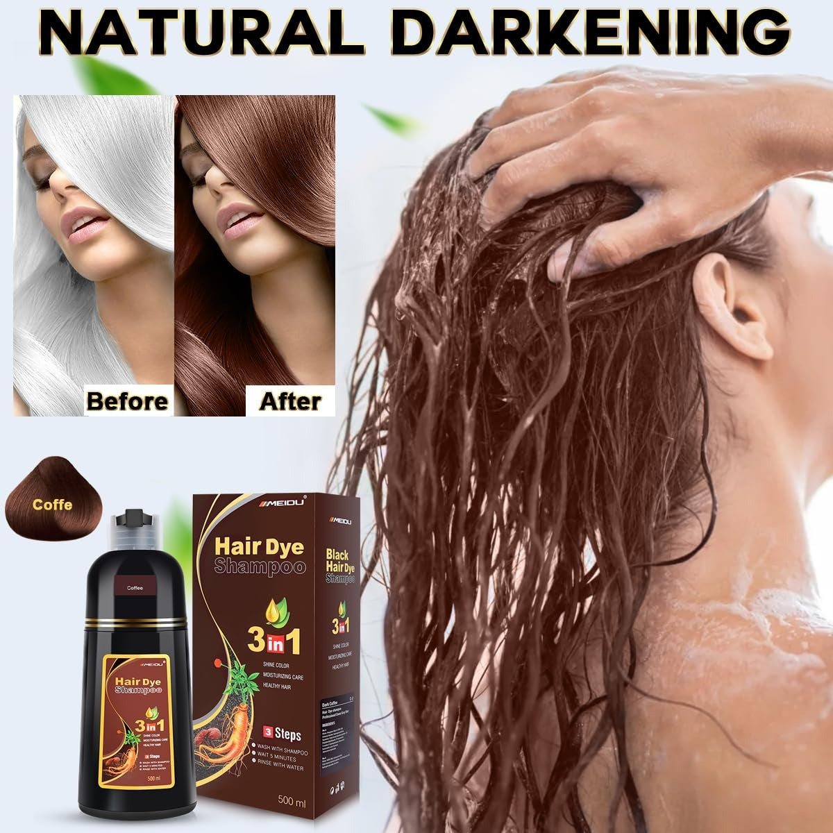 Shampoo Cubre Canas Meidu Tinte 3 En 1 Color