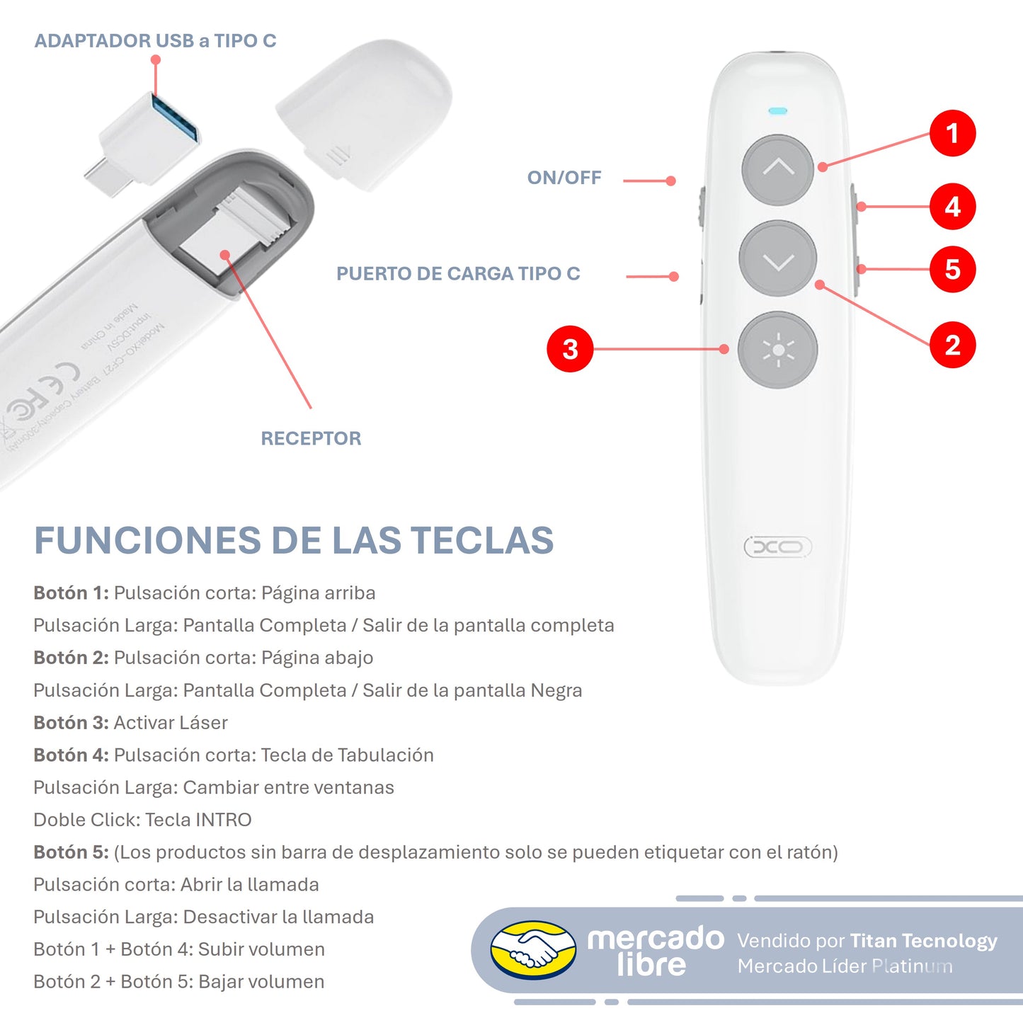 Presentador XO / Apuntador / Puntero Láser Inalámbrico USB