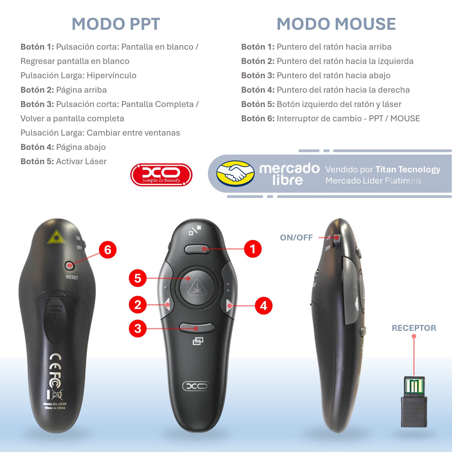 Presentador XO / Apuntador Inalámbrico / Puntero Láser USB