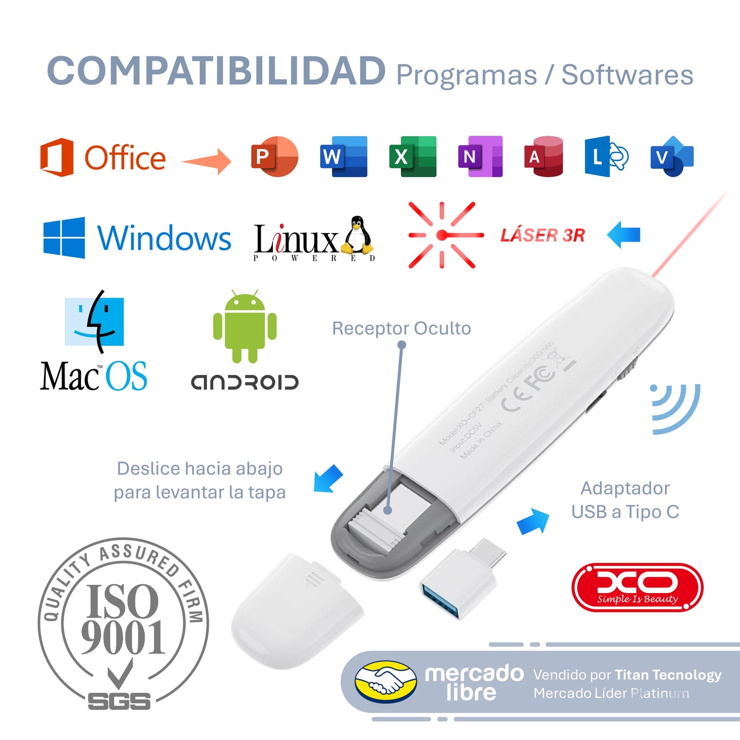 Presentador XO / Apuntador / Puntero Láser Inalámbrico USB