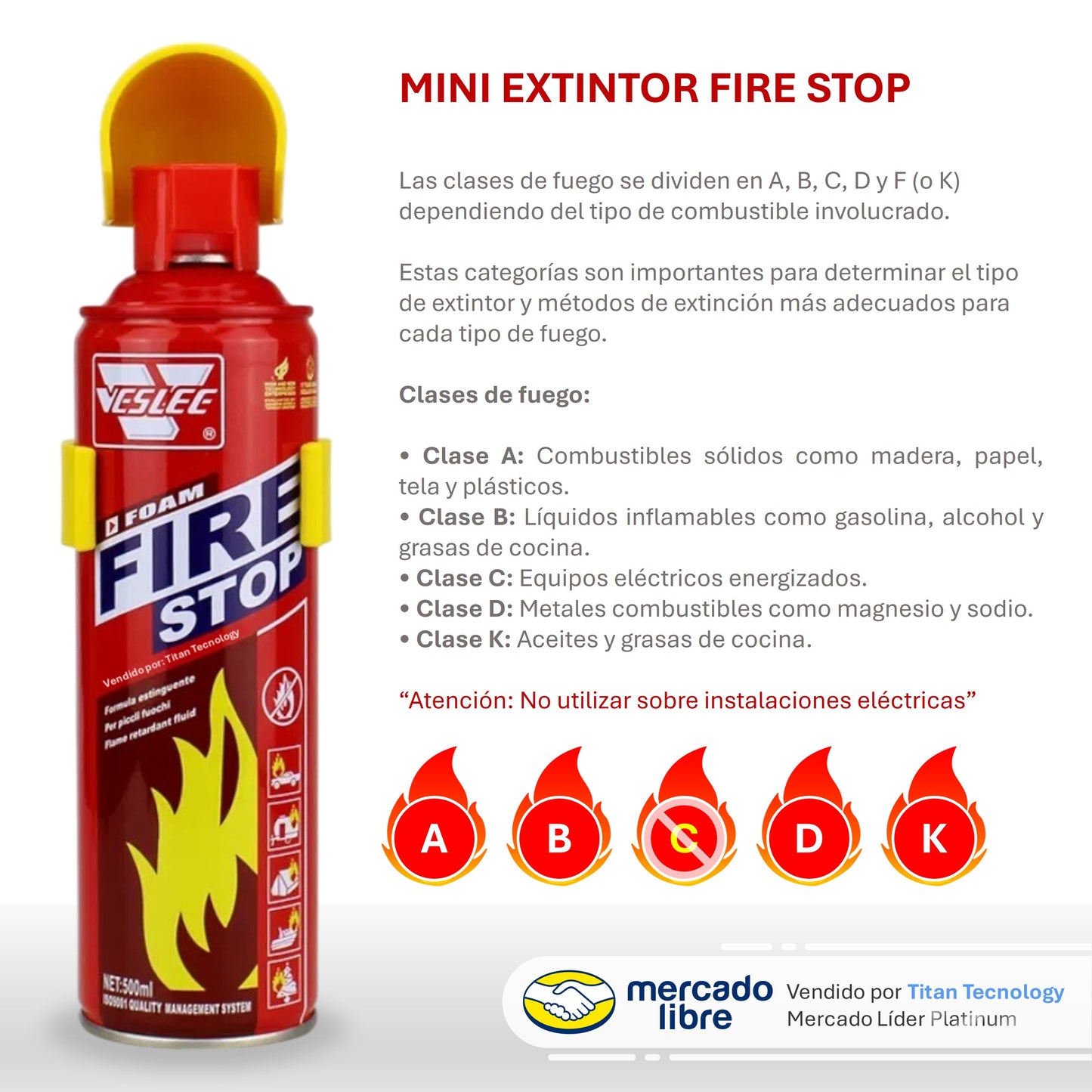 Mini Extintor Portátil Fire Stop para Carro / Moto 500ml