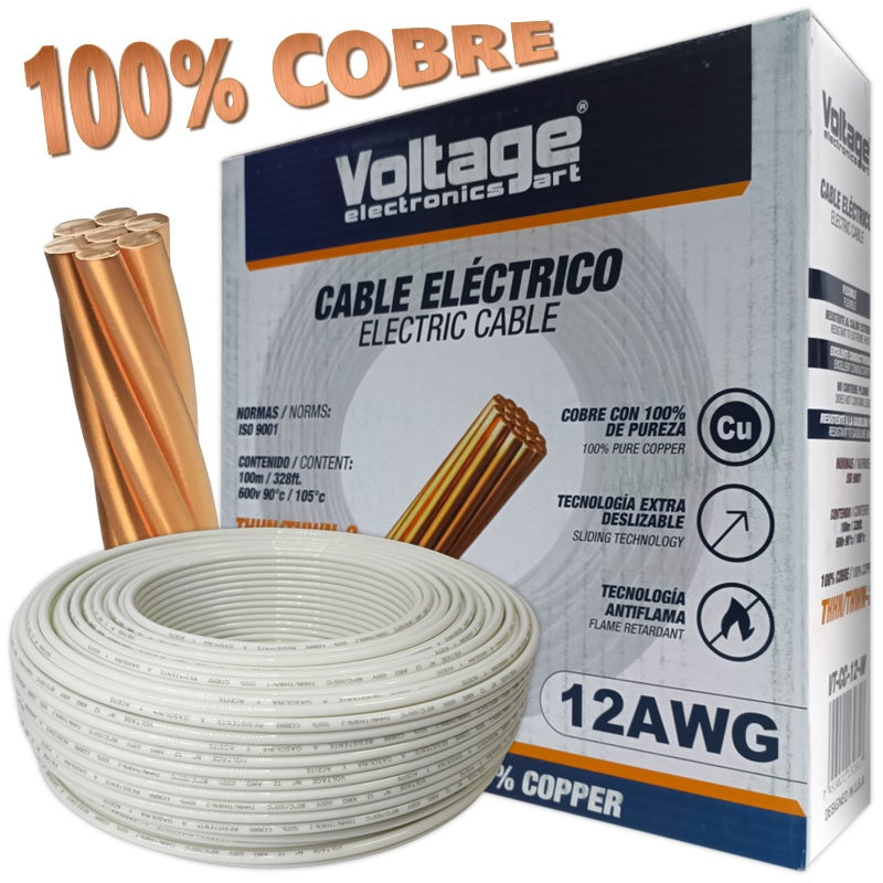 Cable Eléctrico 100% Cobre 12 AWG - Rollo 100 Metros / Voltage