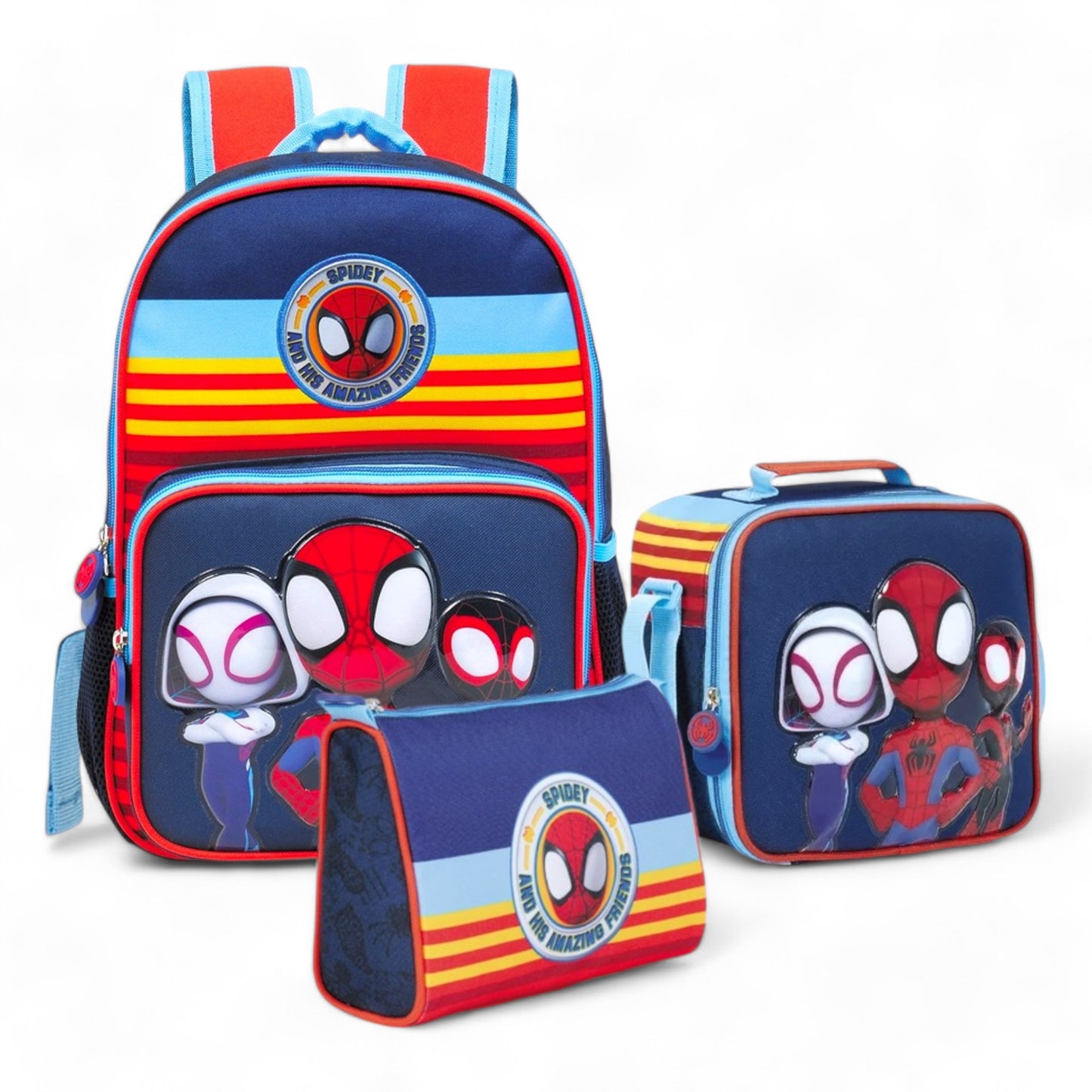 Combo Morral + Lonchera + Cartuchera Capi Spidey And Friends