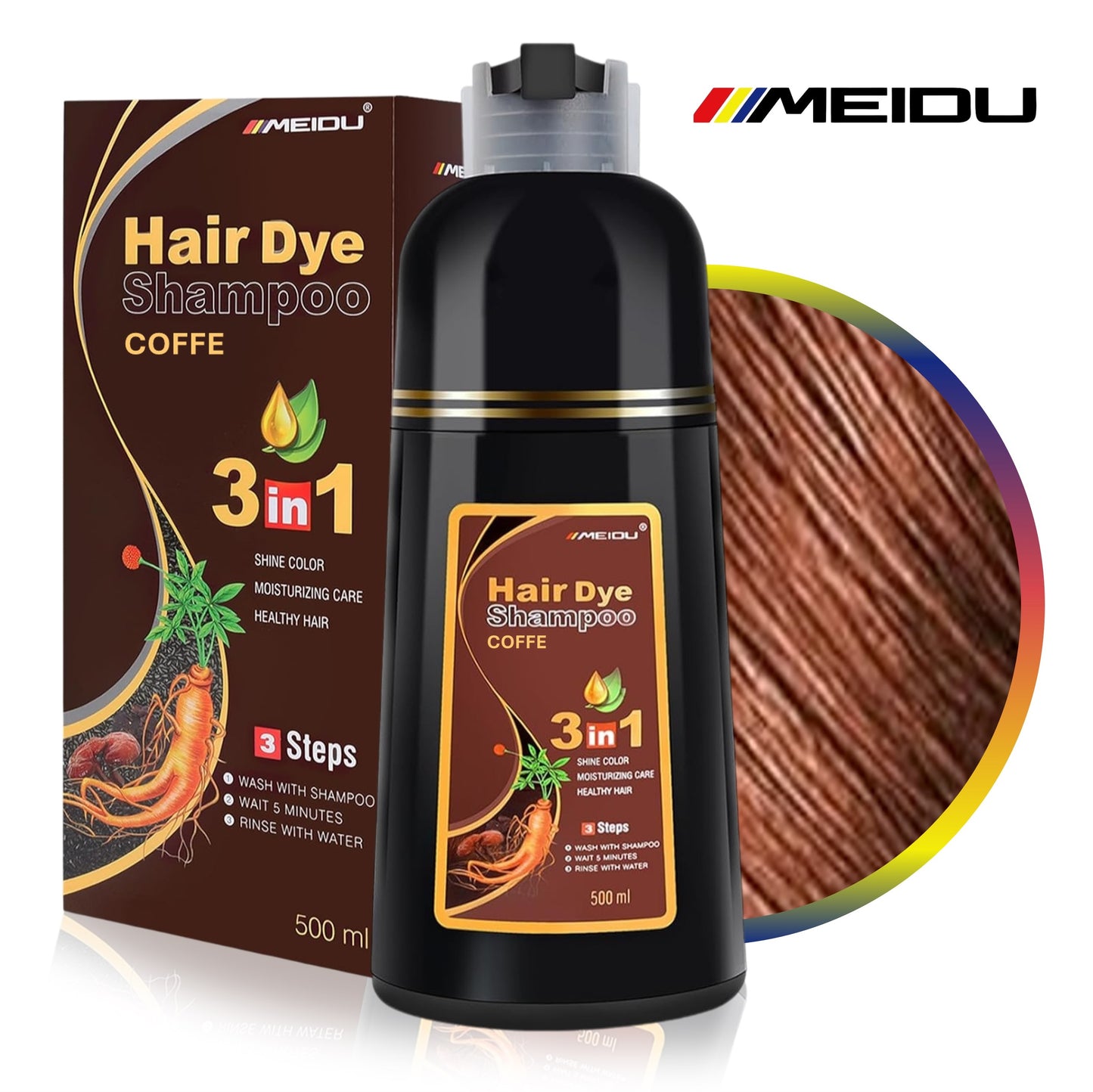 Shampoo Cubre Canas Meidu Tinte 3 En 1 Color