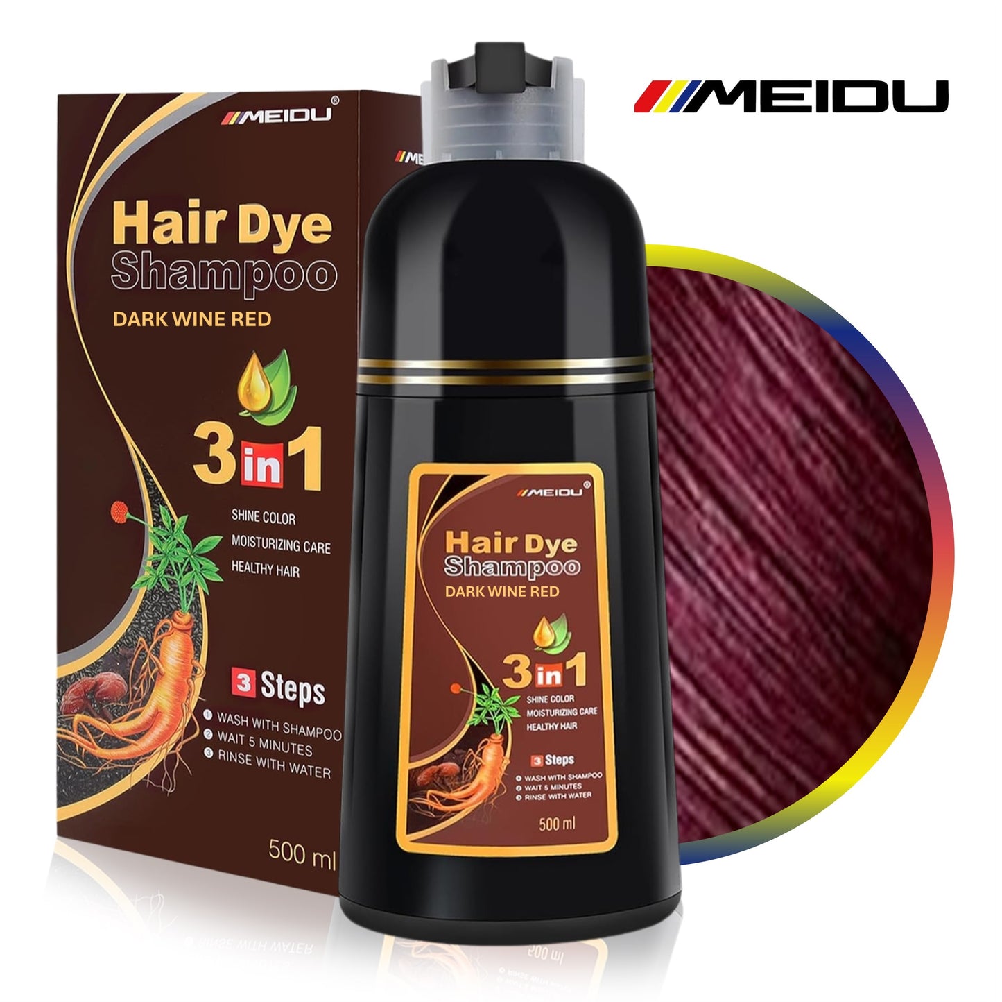 Shampoo Cubre Canas Meidu Tinte 3 En 1 Color